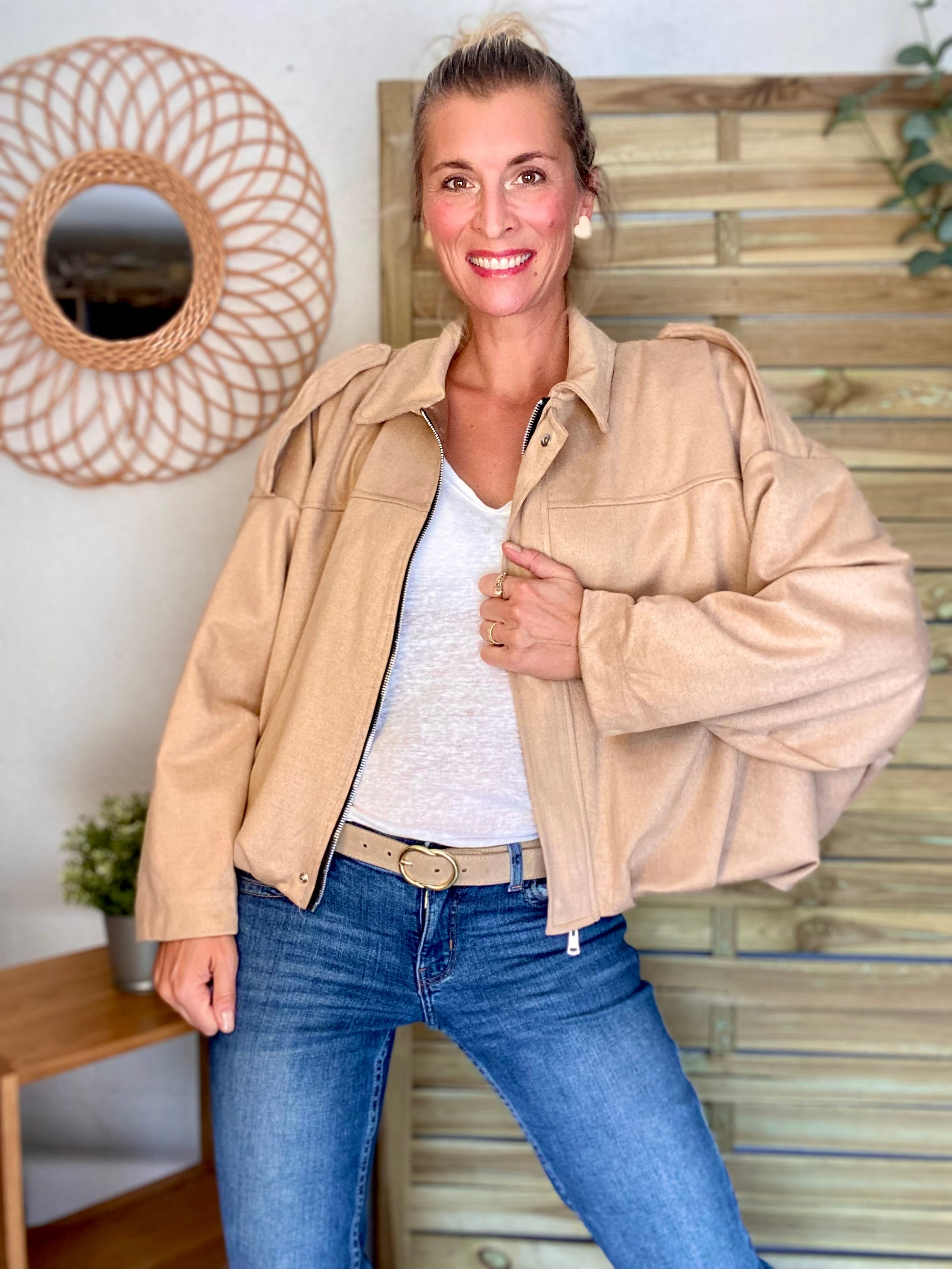 Veste oversize en suédine ISAAC - Camel clair