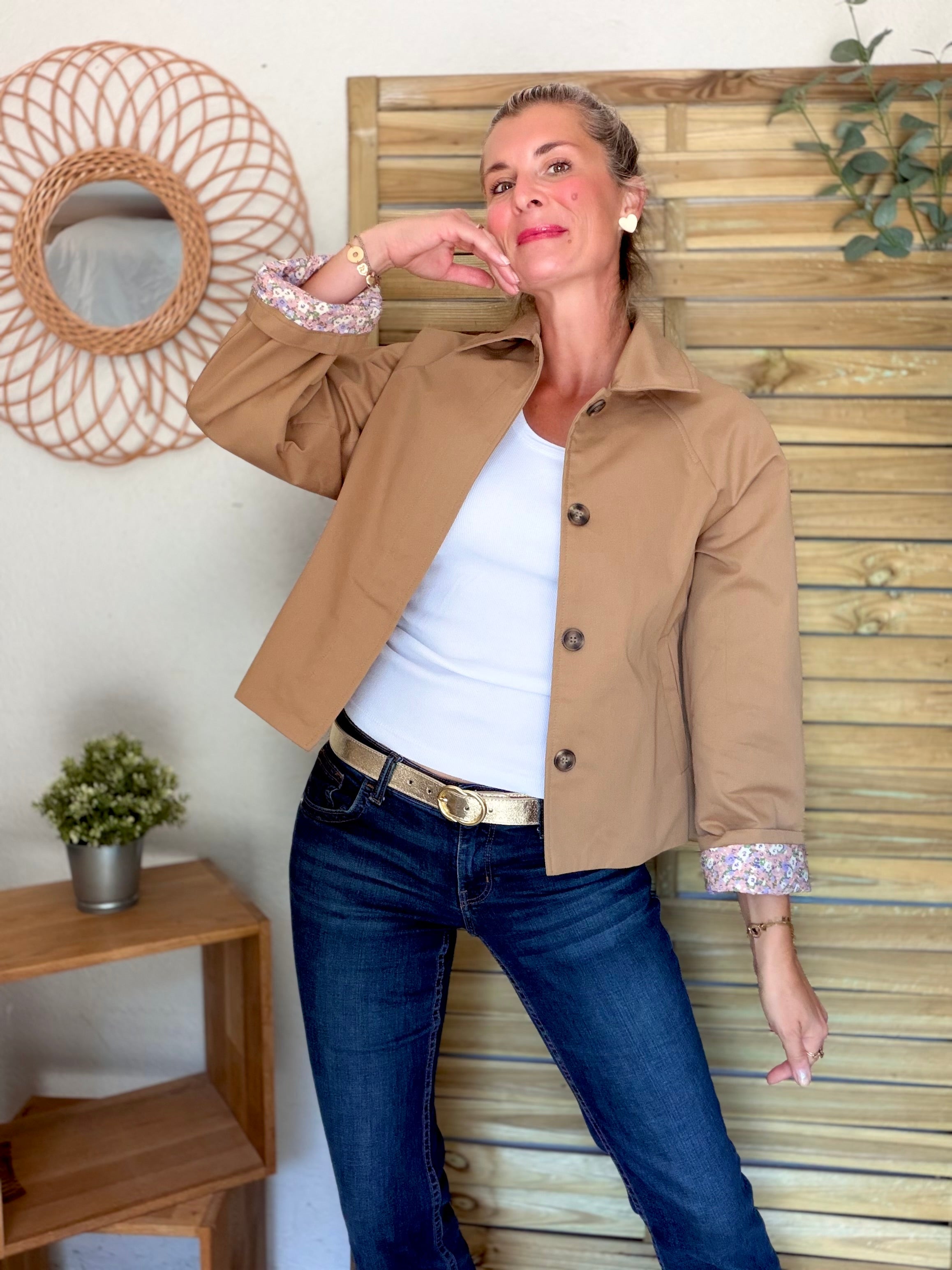 Veste Trench en coton Camel avec Liberty - MAHAUT - LILI et LALA