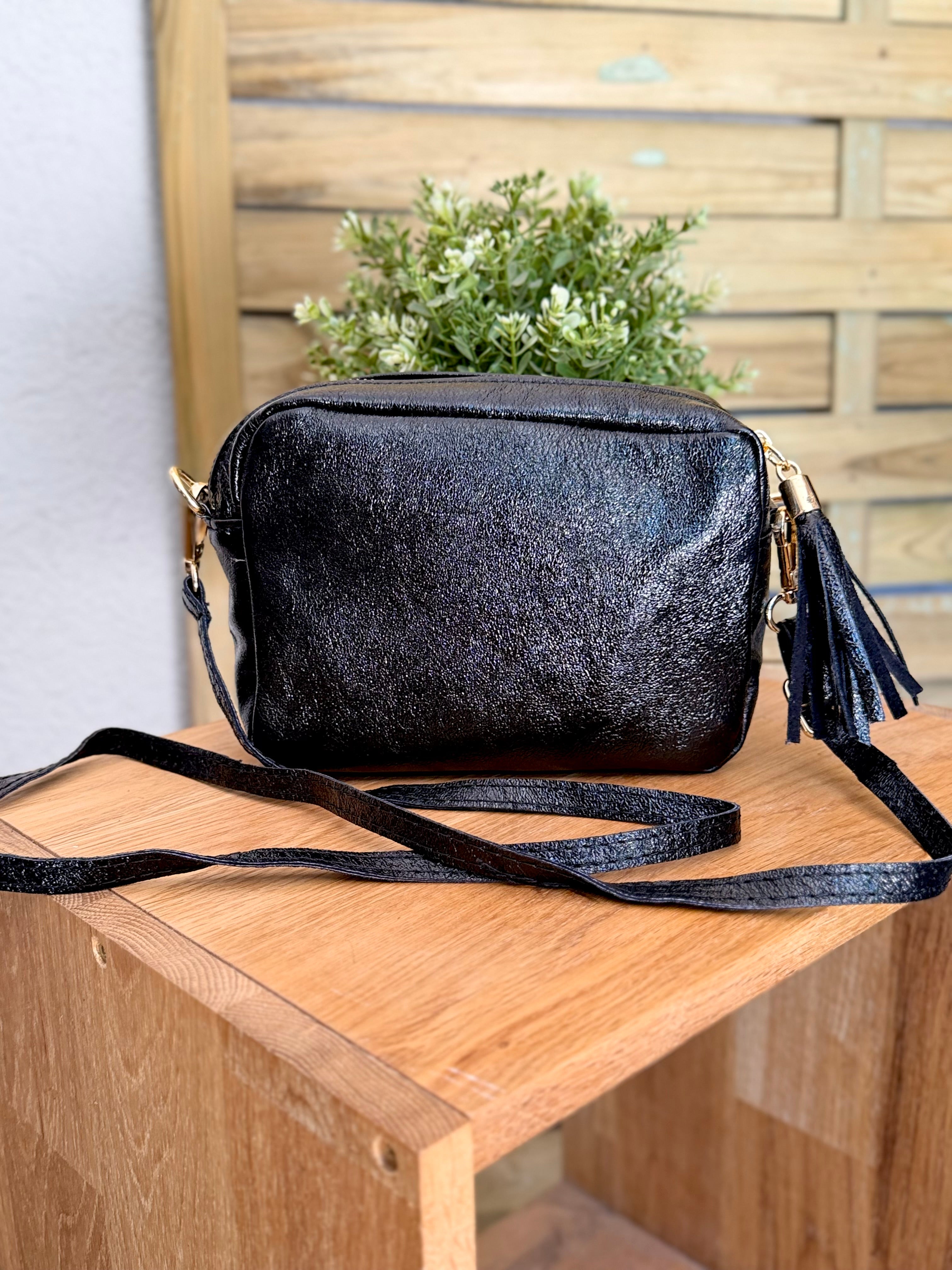 Sac bandoulière en cuir irisé - CHERRY - Noir