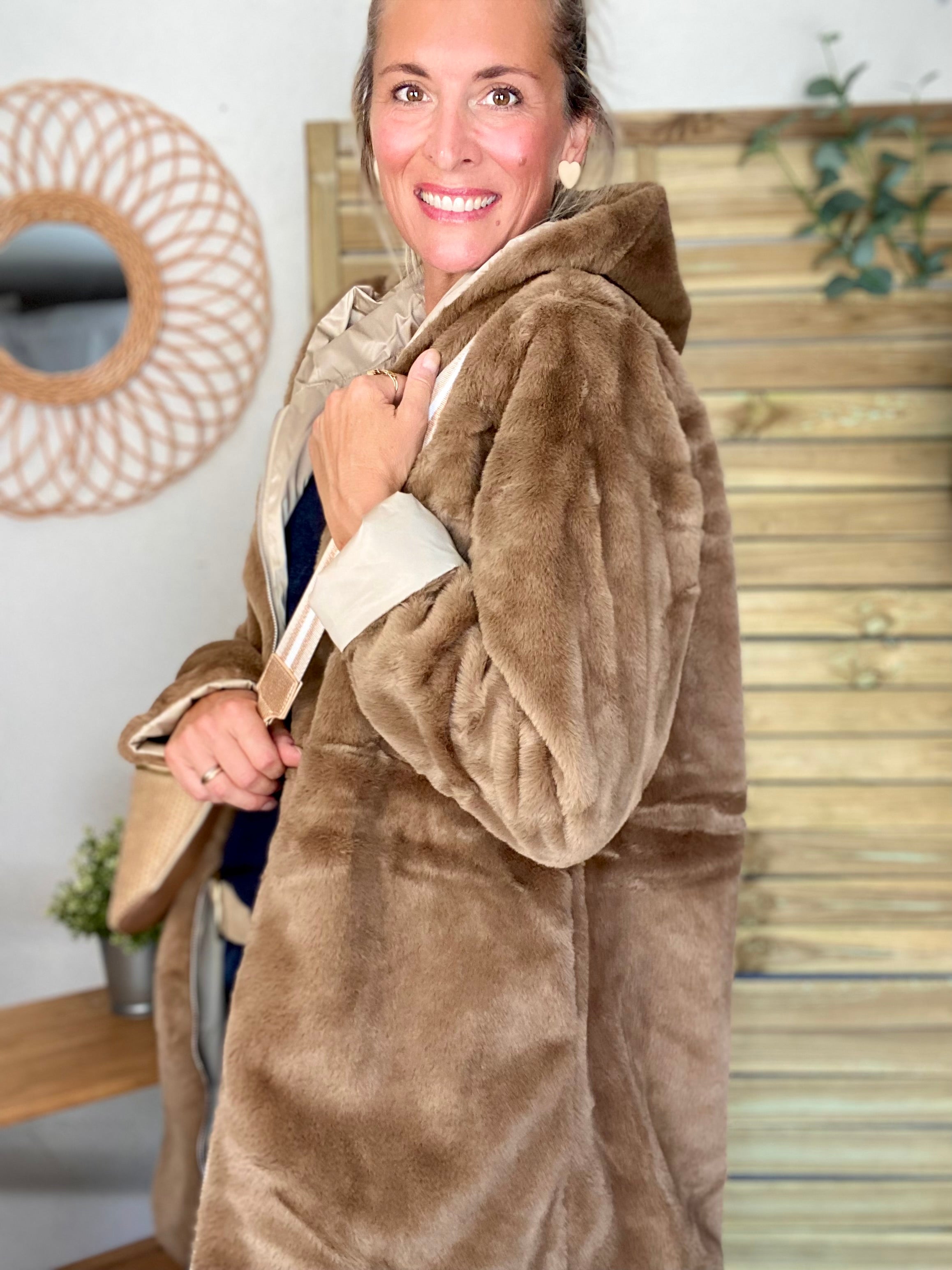 Parka Imperméable réversible fourrée Sable irisé / Camel ALIX - LAURA JO
