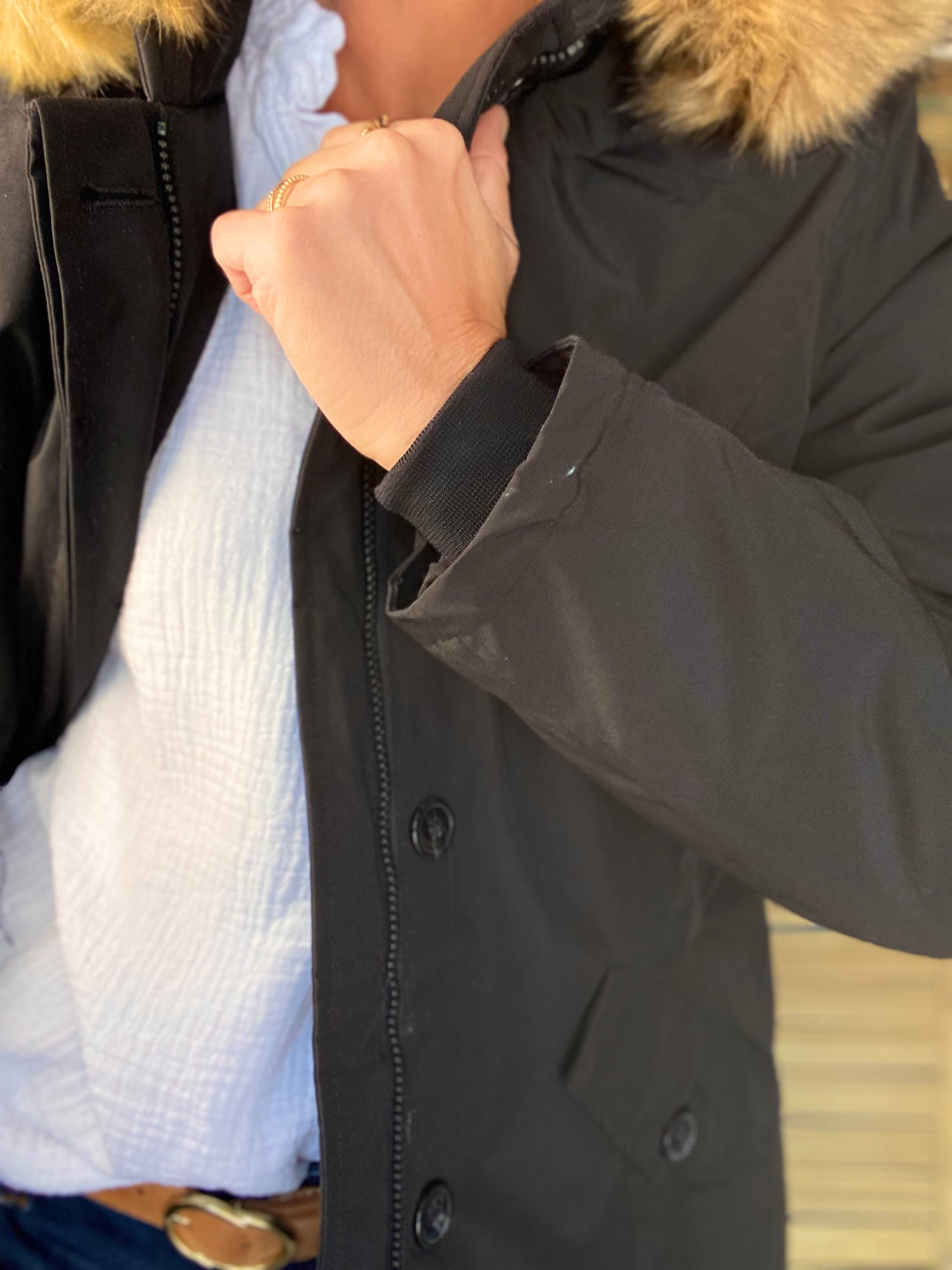 ⚡️ PÉPITES FRIDAY - Parka rembourrée déperlante noir, capuche col fourrure amovible - CHEYENNE