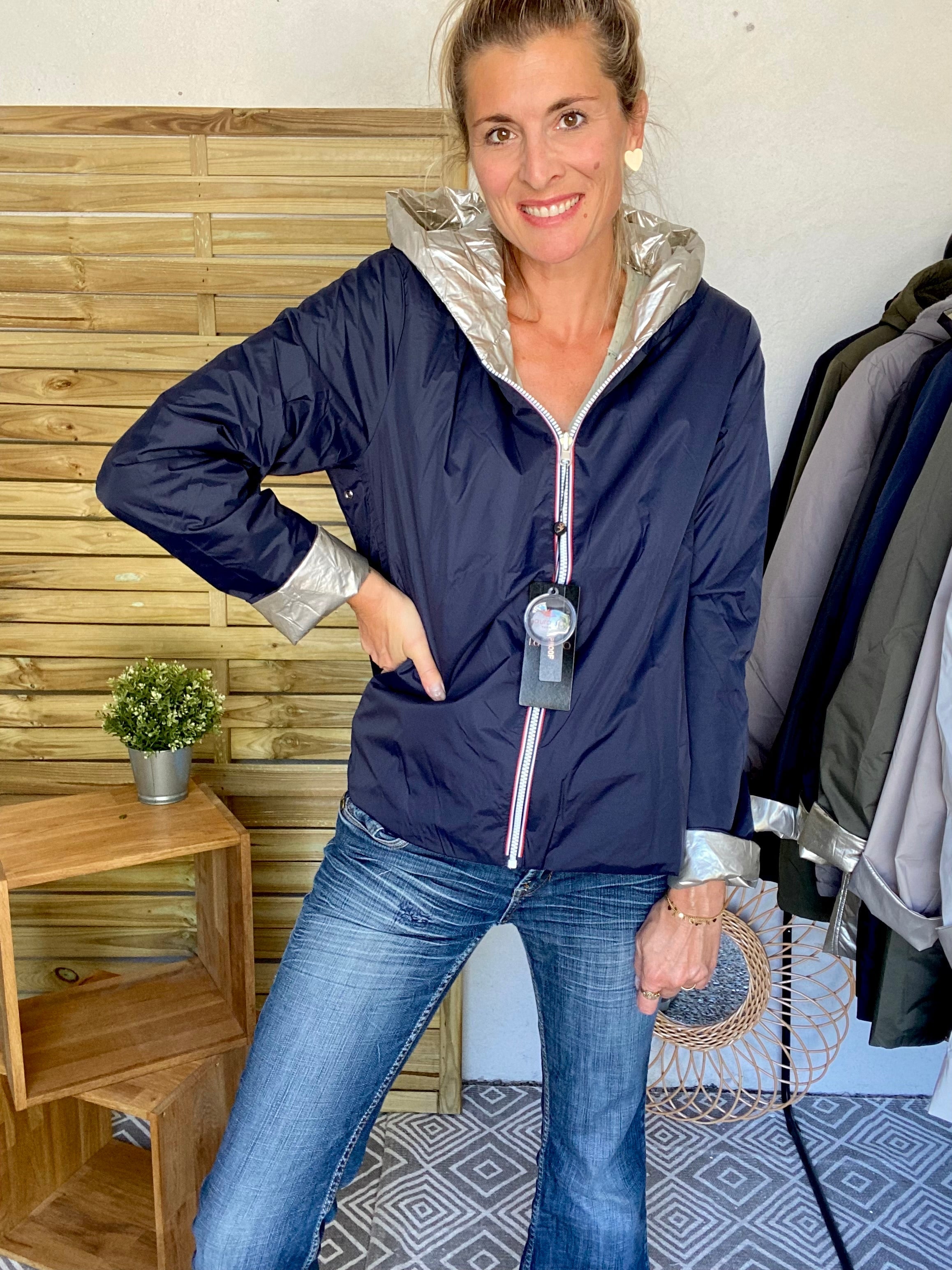 *** PROMO - Taille XL - Imperméable réversible rembourré LOUISON COURT - Marine/Doré - Laura Jo