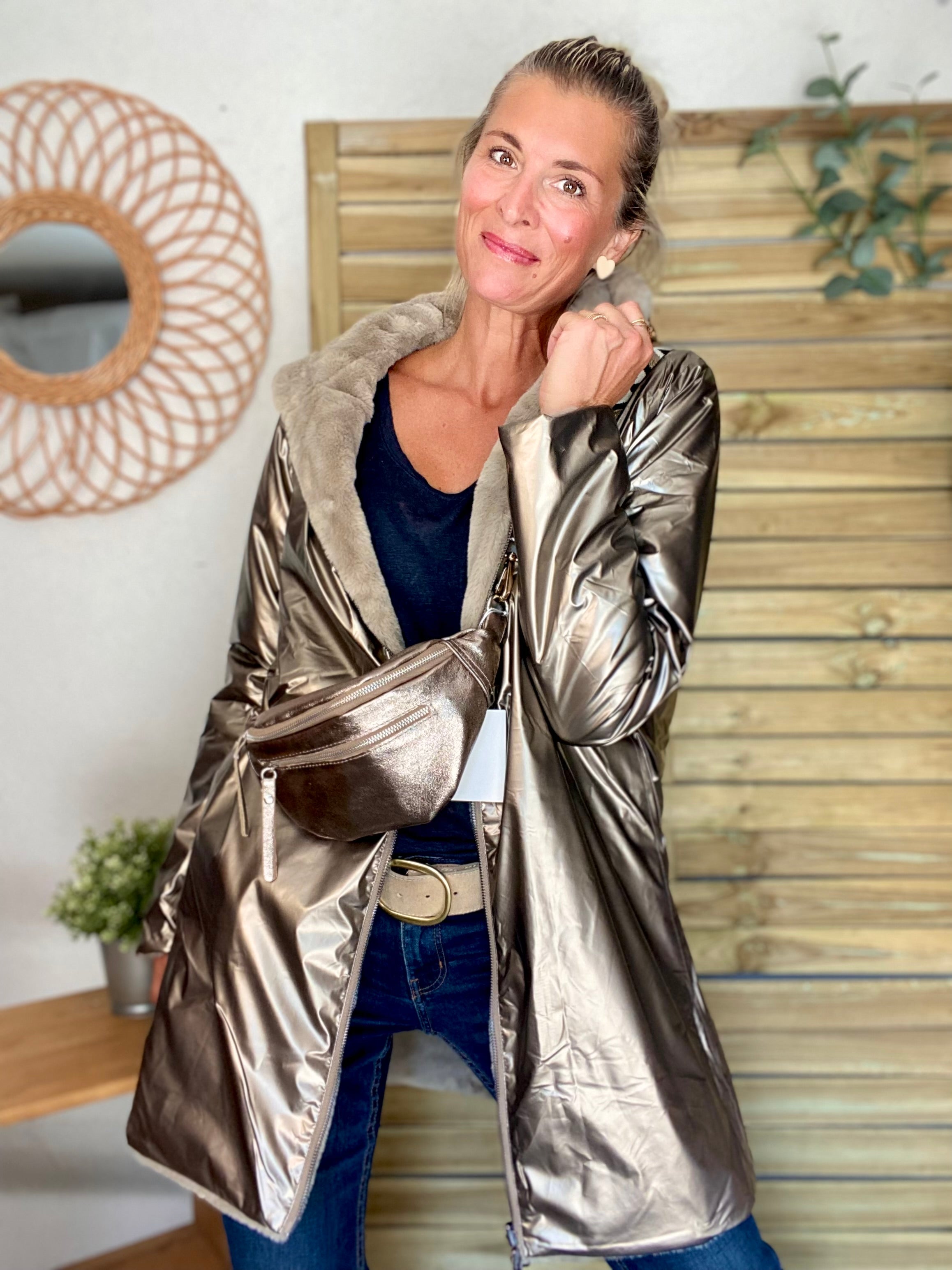Parka Imperméable réversible fourrée Bronze / Beige ALIX - LAURA JO