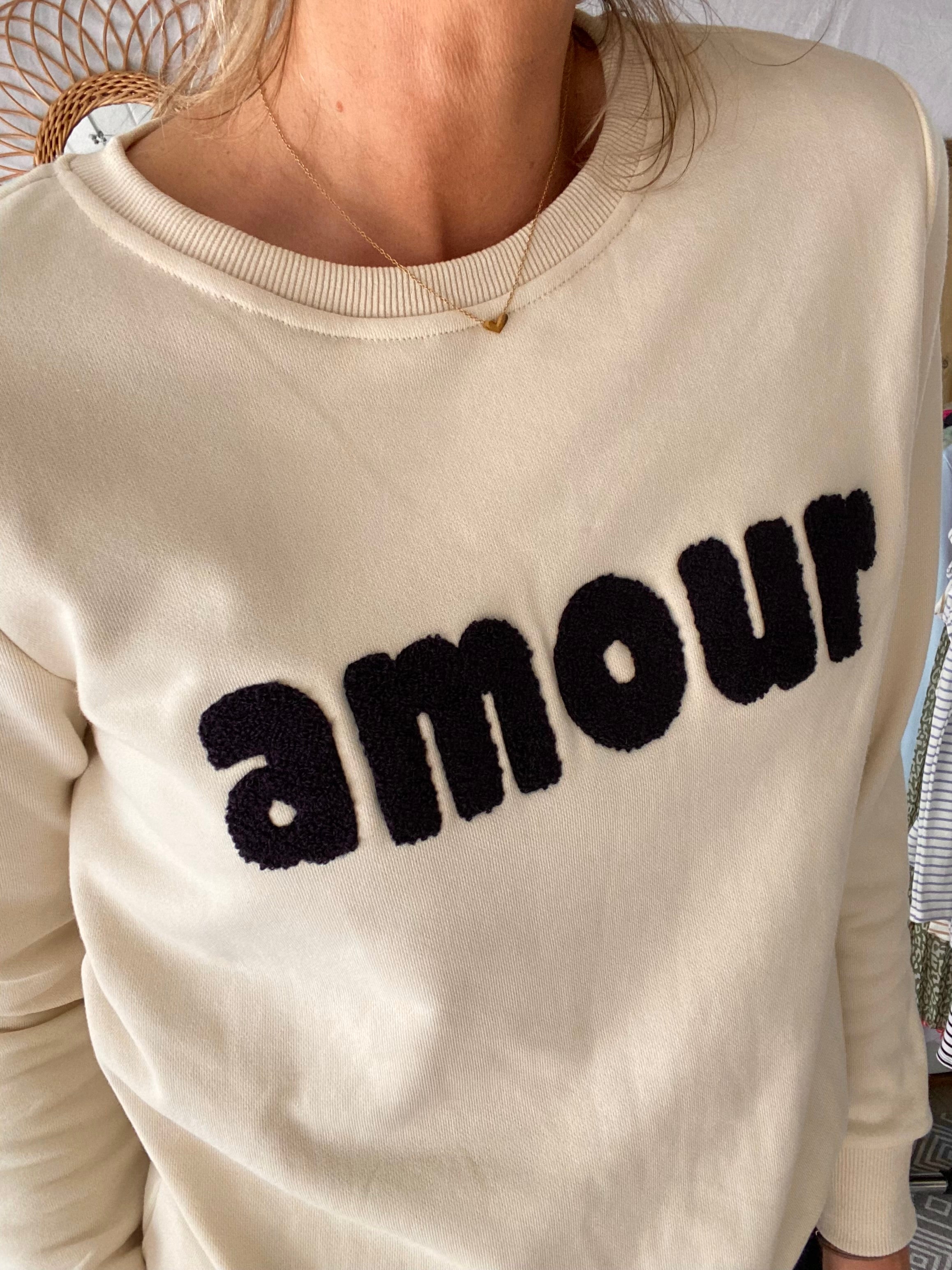 Sweat amour en coton GABRIELLE - Écru/marine - FIN DE SÉRIE