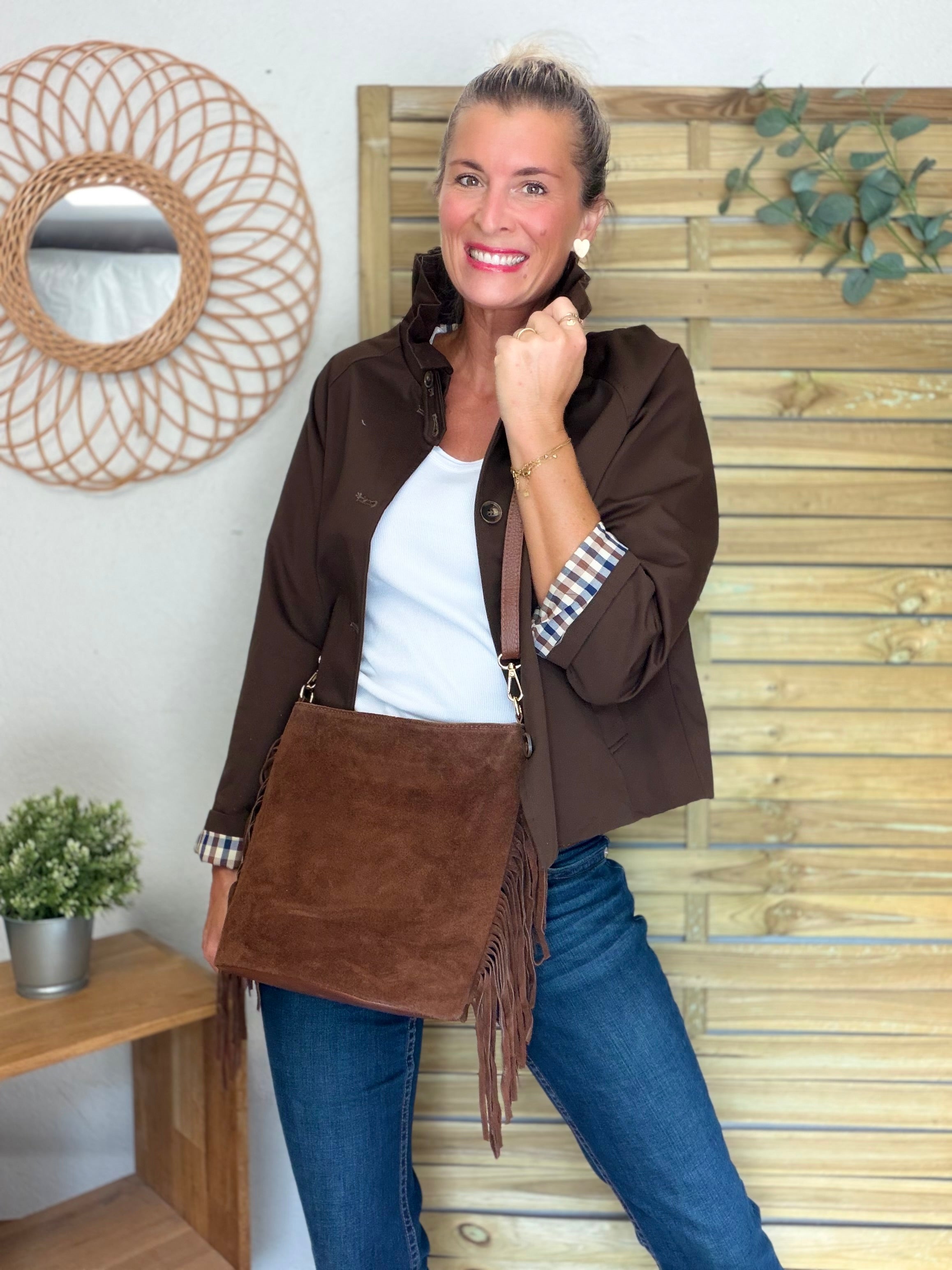 Veste Trench col victorien doublure carreaux - VICTORIA Chocolat