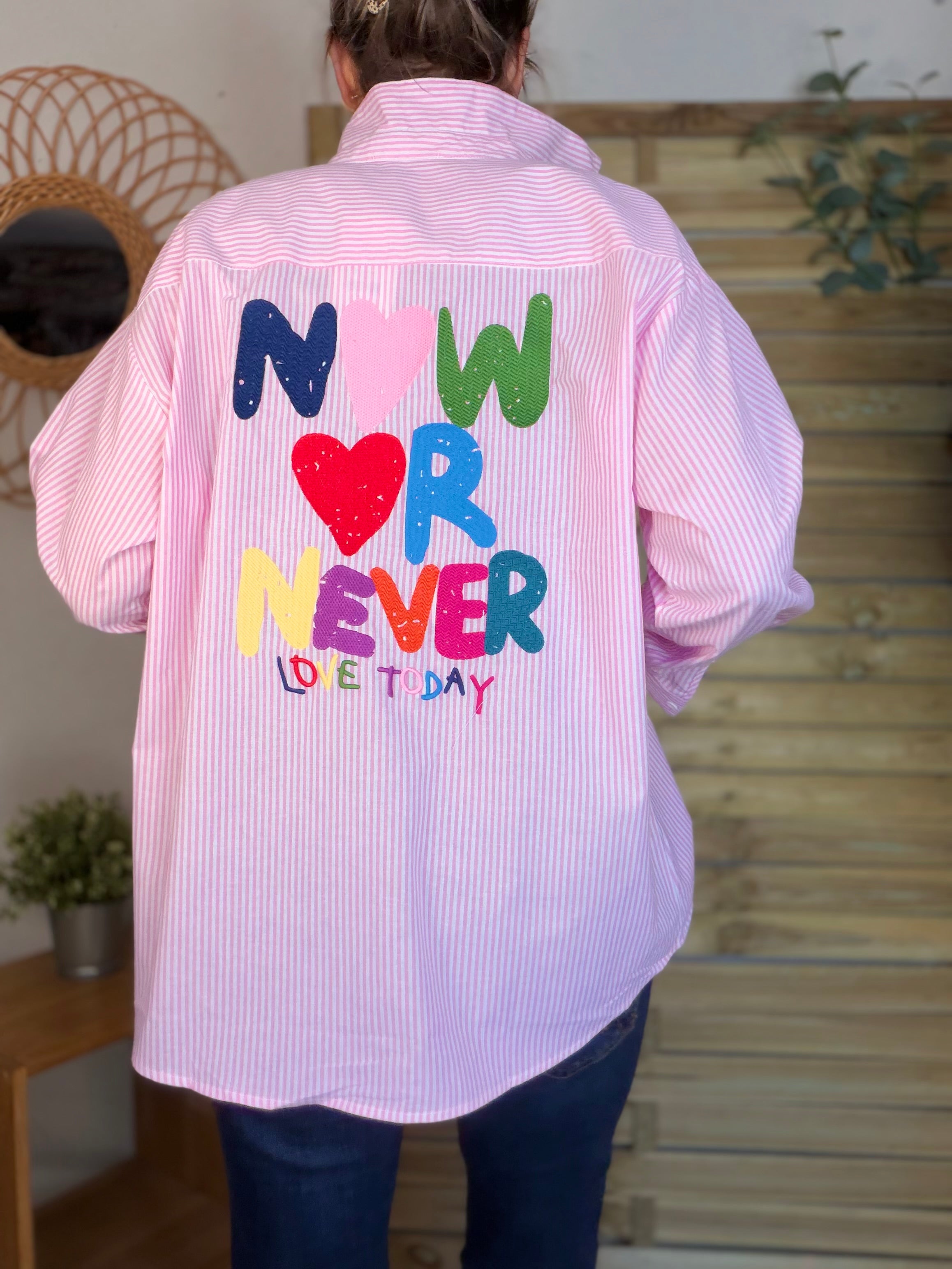 Chemise rayée brodée TINA Rose