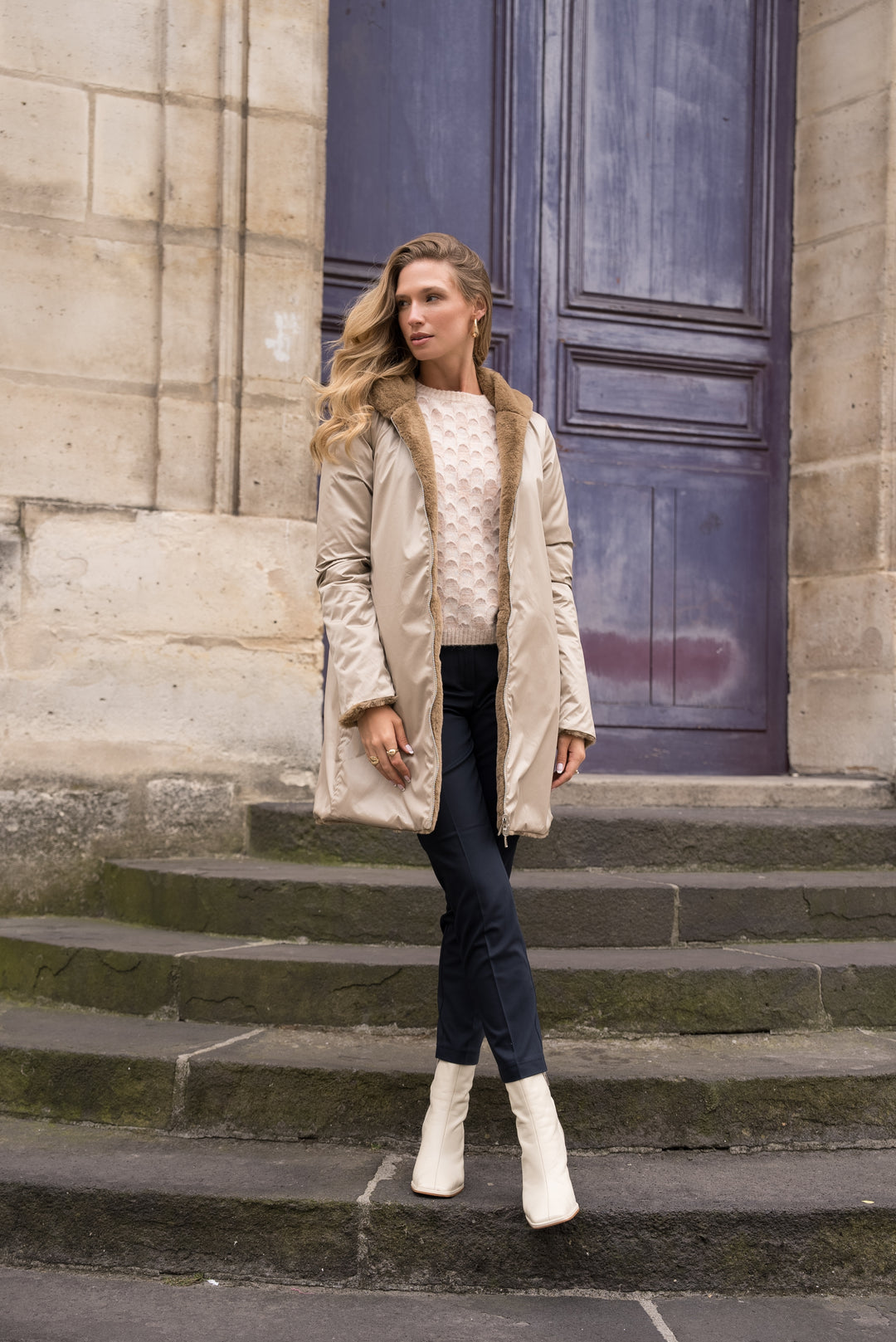 Parka Imperméable réversible fourrée Sable irisé / Camel ALIX - LAURA JO