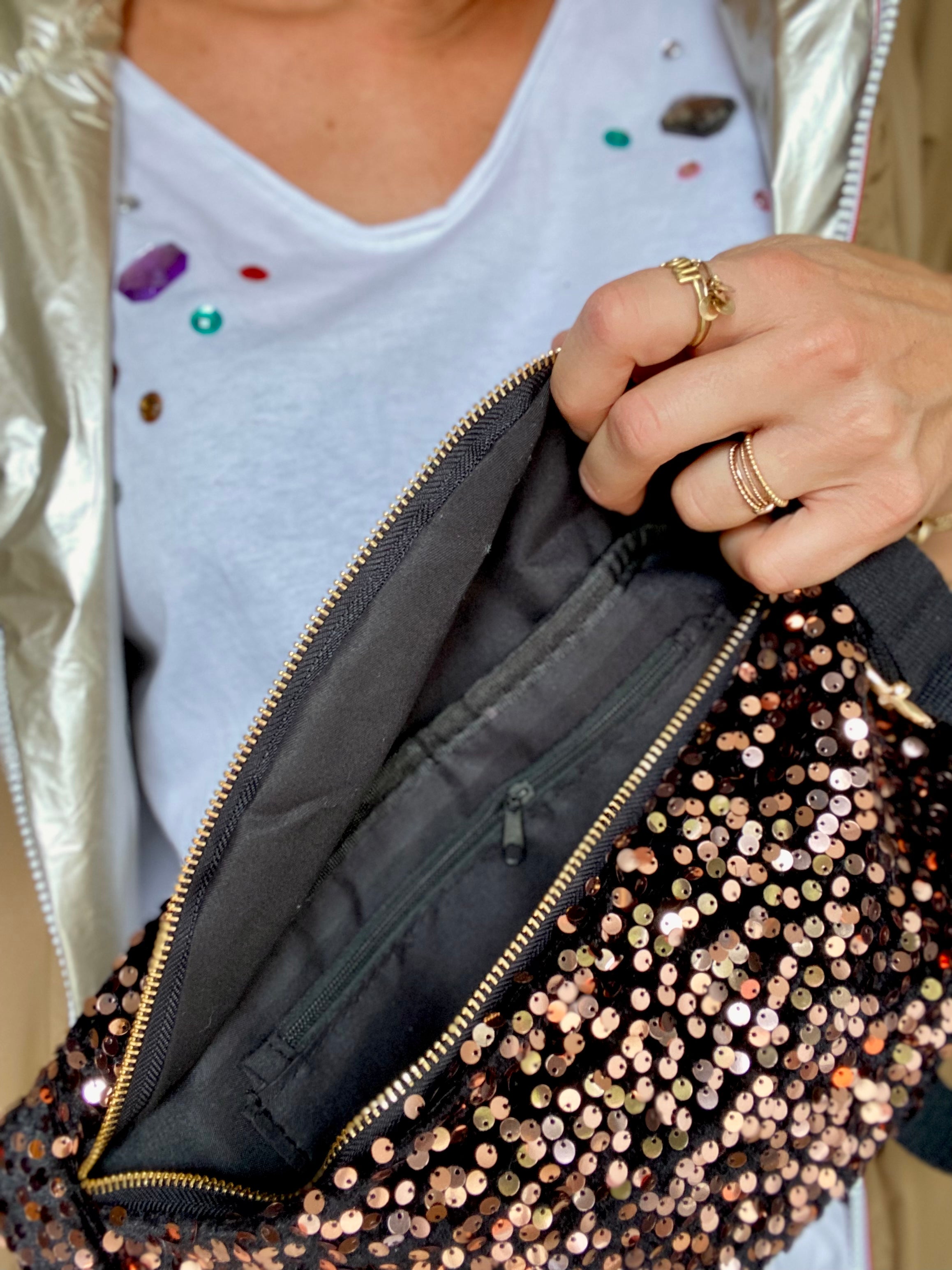 Sac banane L velours à sequins Ciao Boum - TAYLOR - Noir à sequins dorés