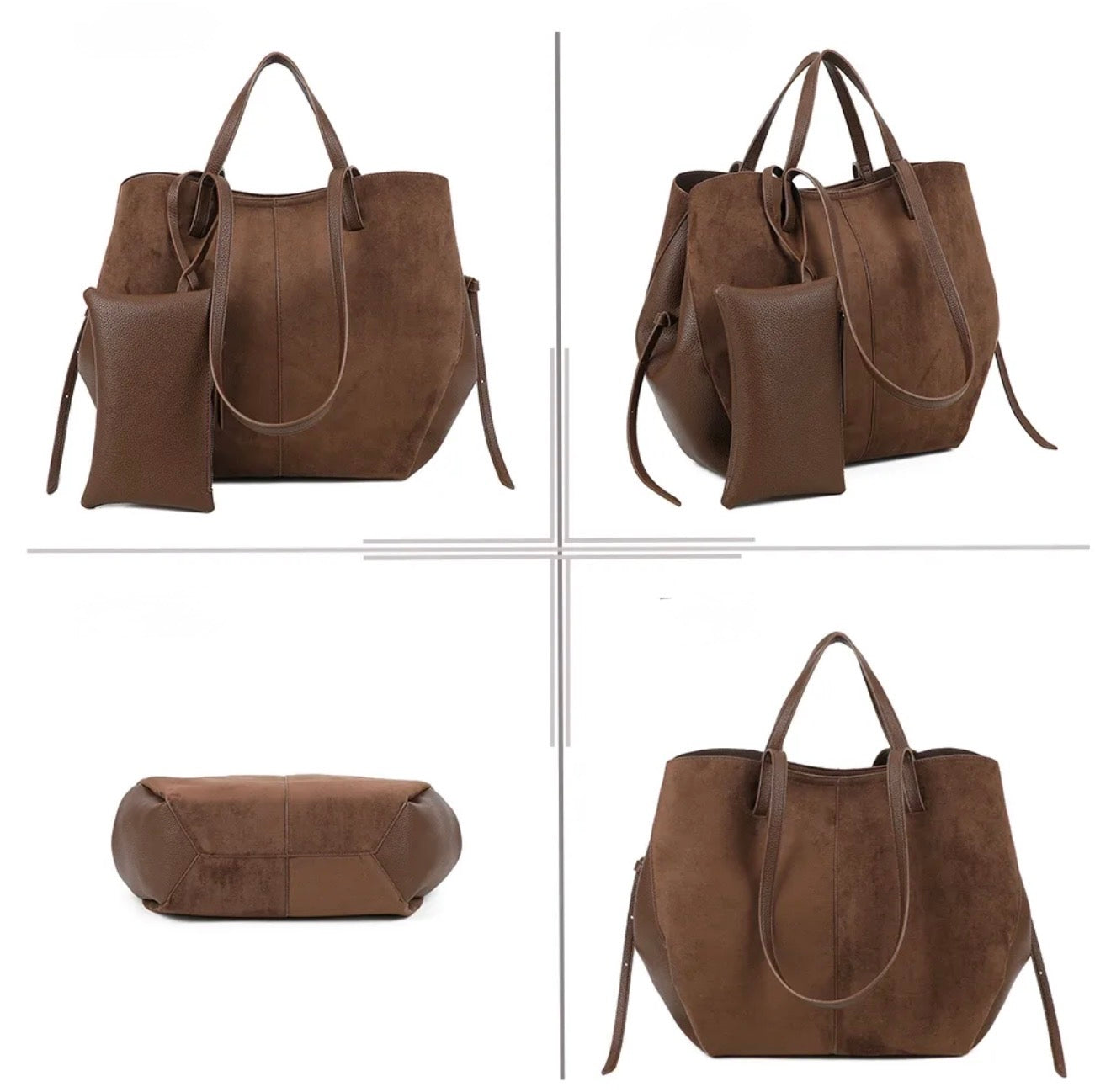 Grand Sac cabas 2 en 1 en simili daim - PAULE Chocolat