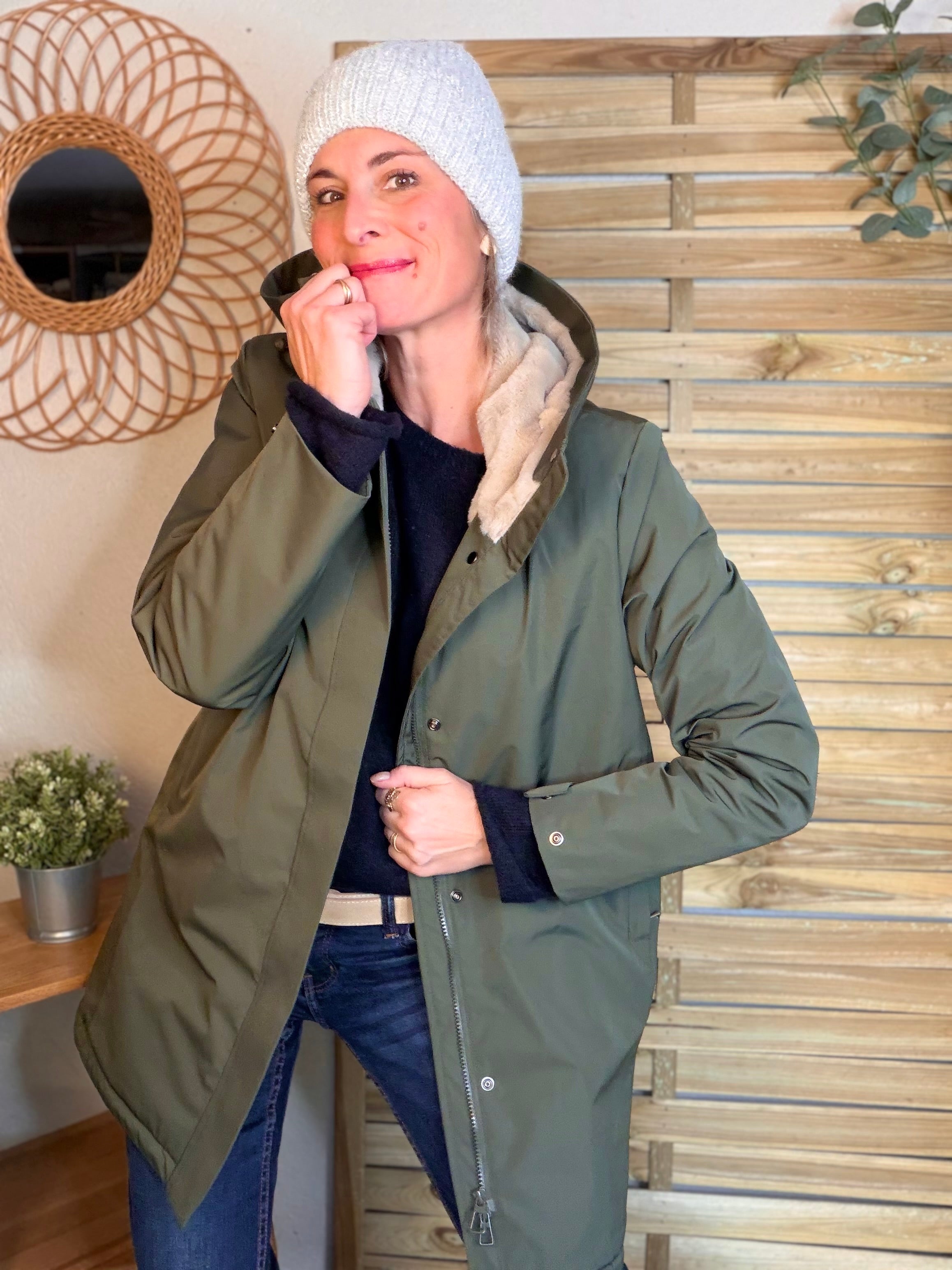 Parka fourrée imperméable AMBRE - Kaki / Beige - LAURA JO