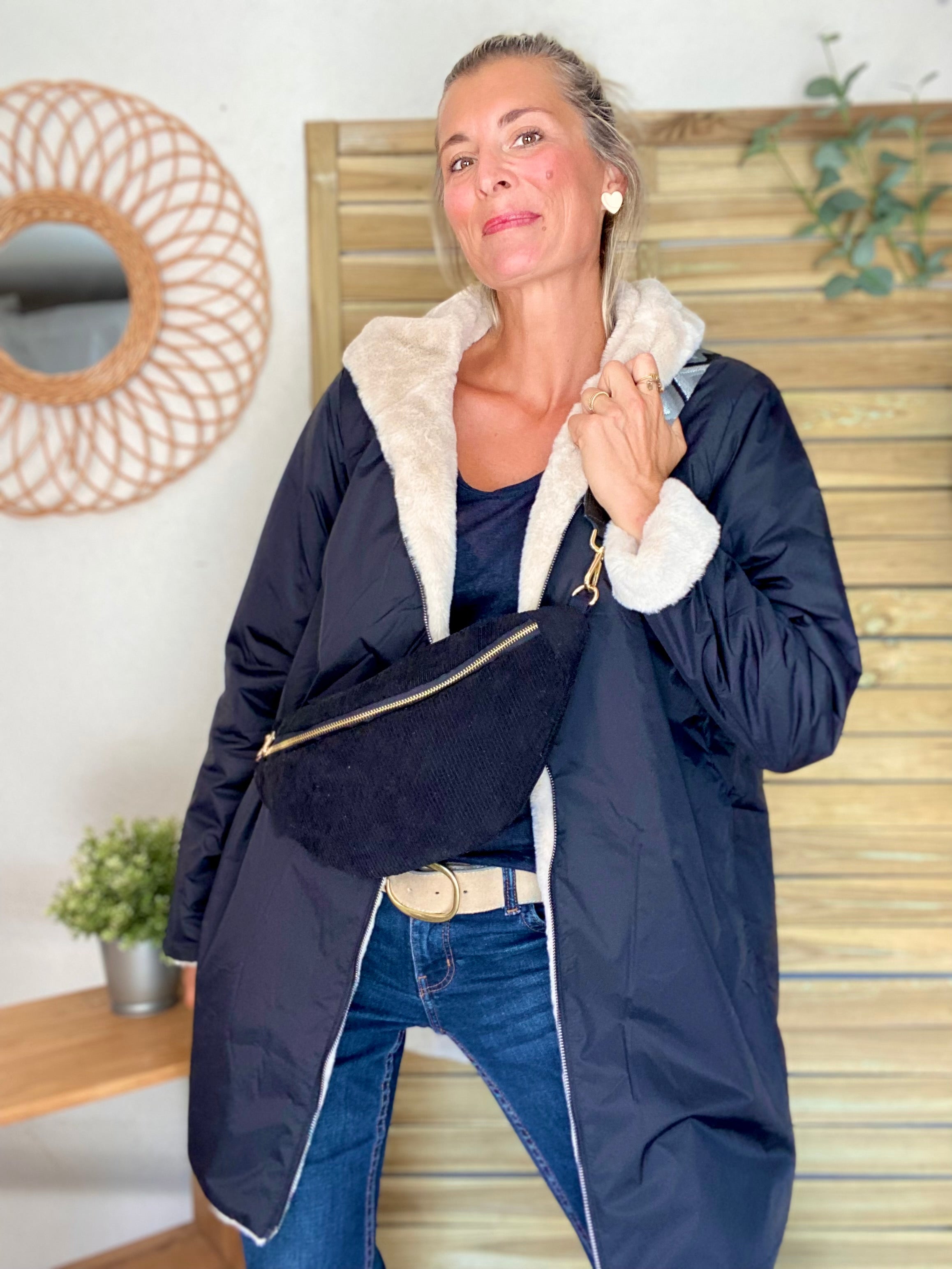 Parka Imperméable réversible fourrée Noir / Beige ALIX - LAURA JO