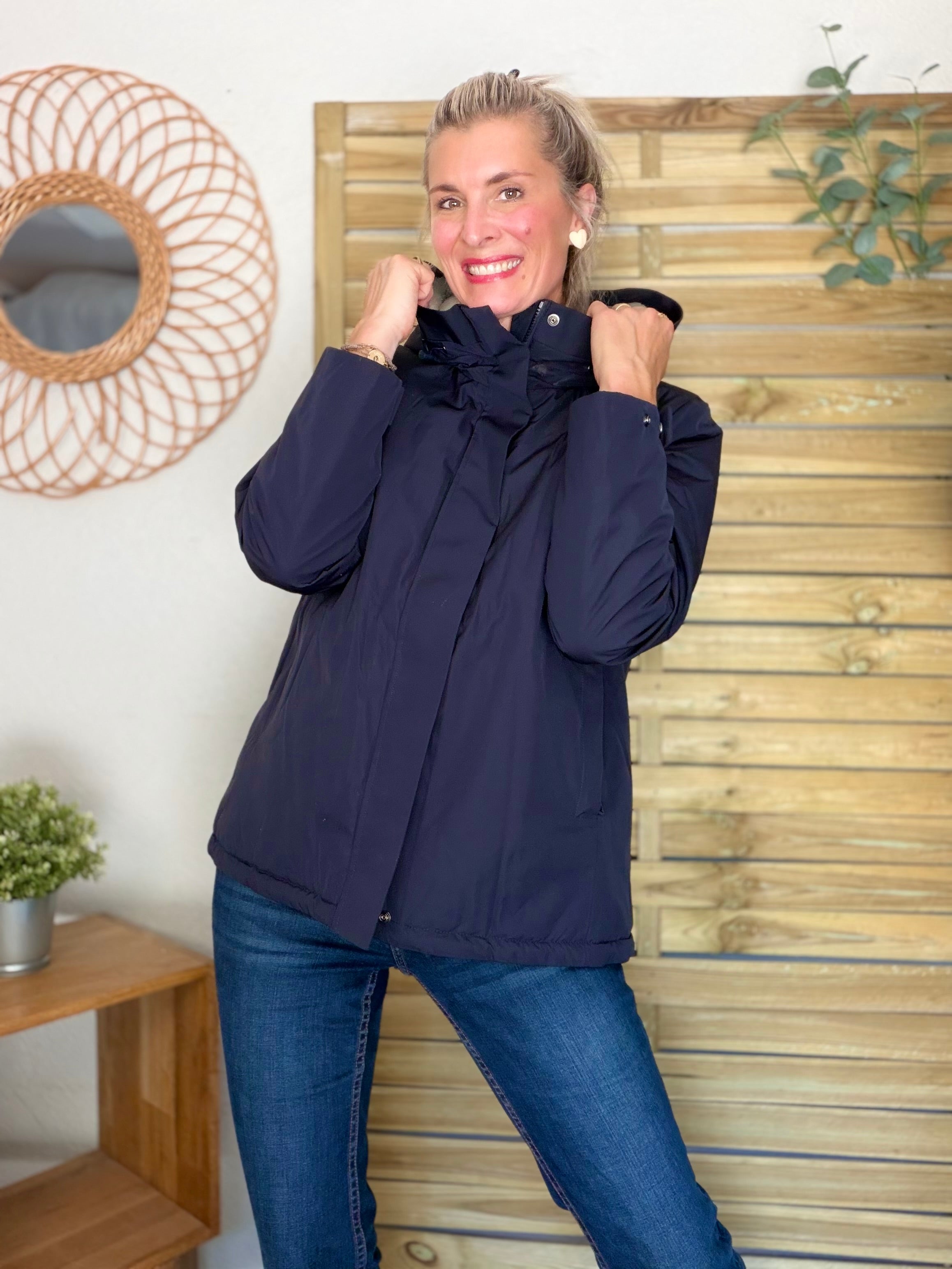 LAURA JO - Parka fourrée imperméable AMBRE MI-LONG - Bleu marine / Beige