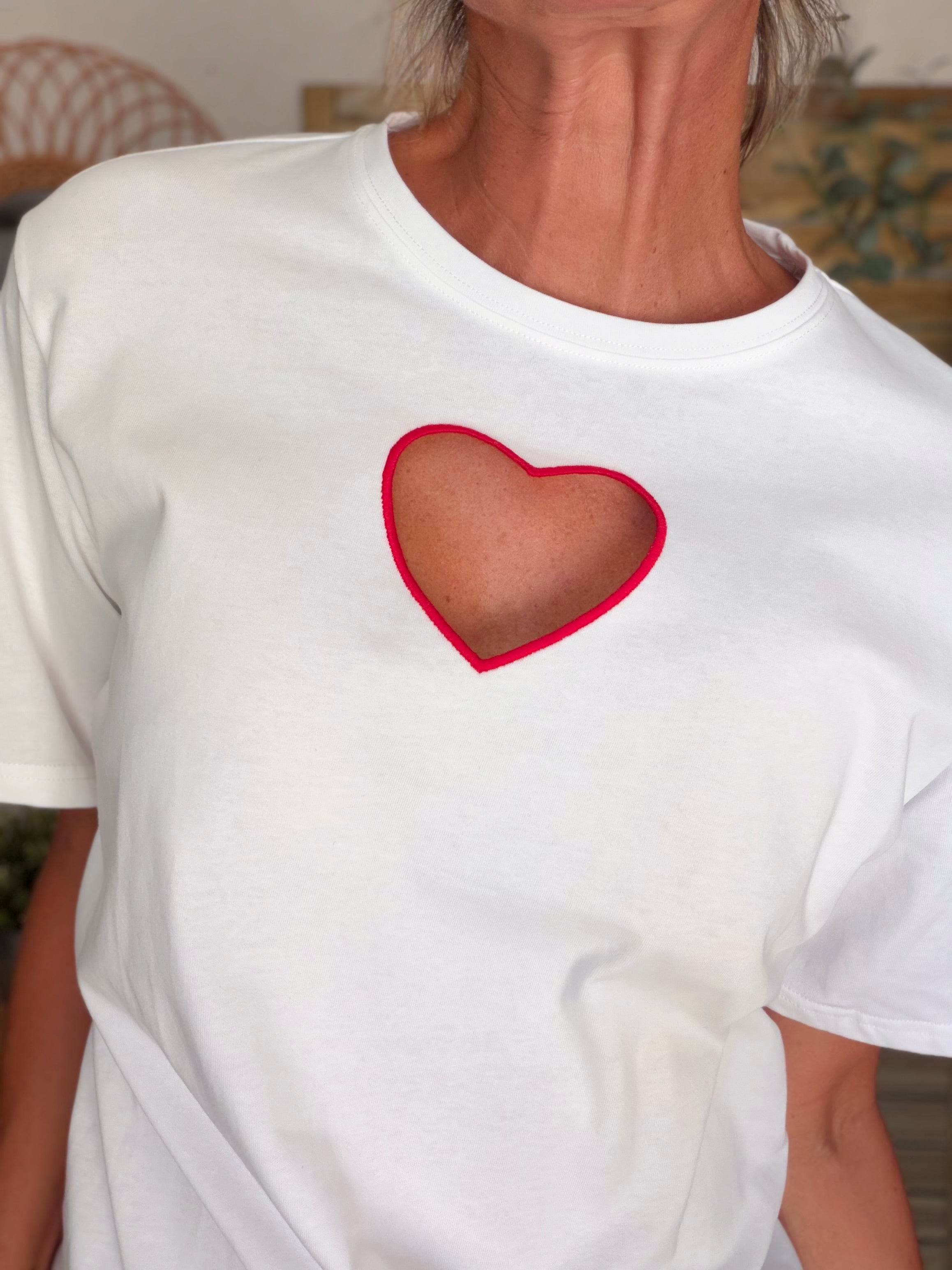 Tee shirt blanc Coeur ajouré SIXTINE