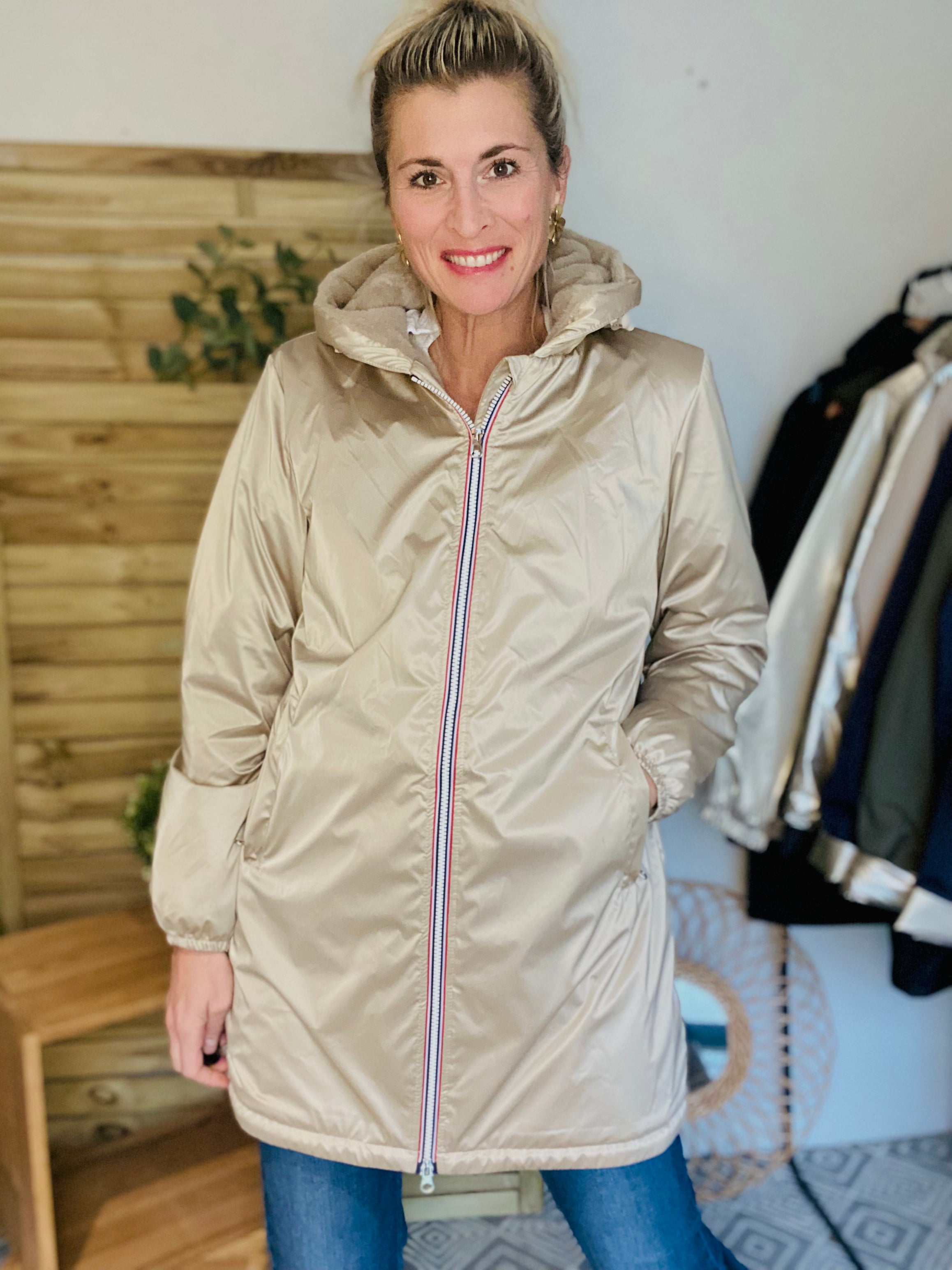 RETOUR EN STOCK 20/11 - Parka Imperméable LOUISE LONG fourré - Sable irisé - Laura Jo