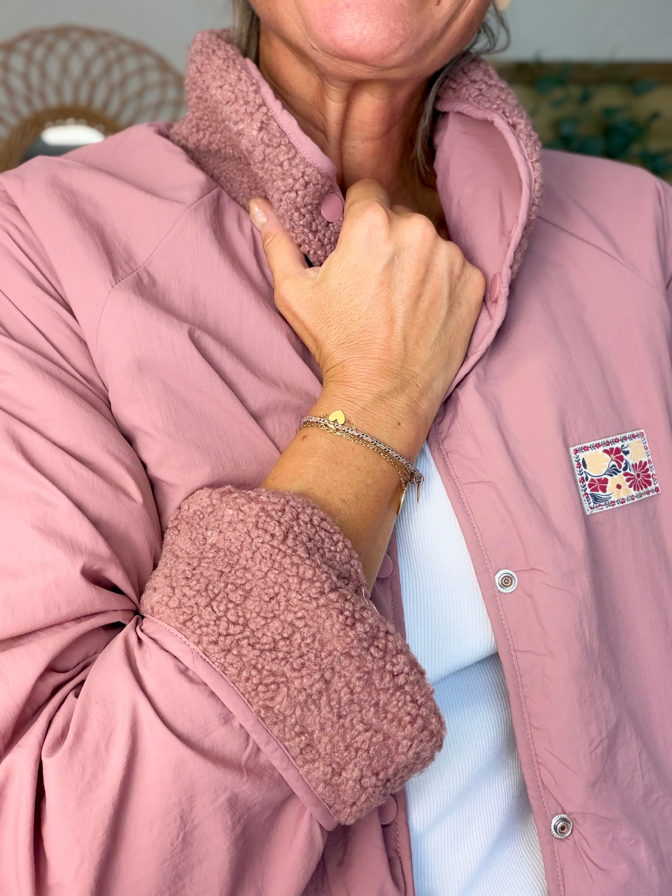 Veste matelassée réversible Sherpa AMÉLIE Vieux rose