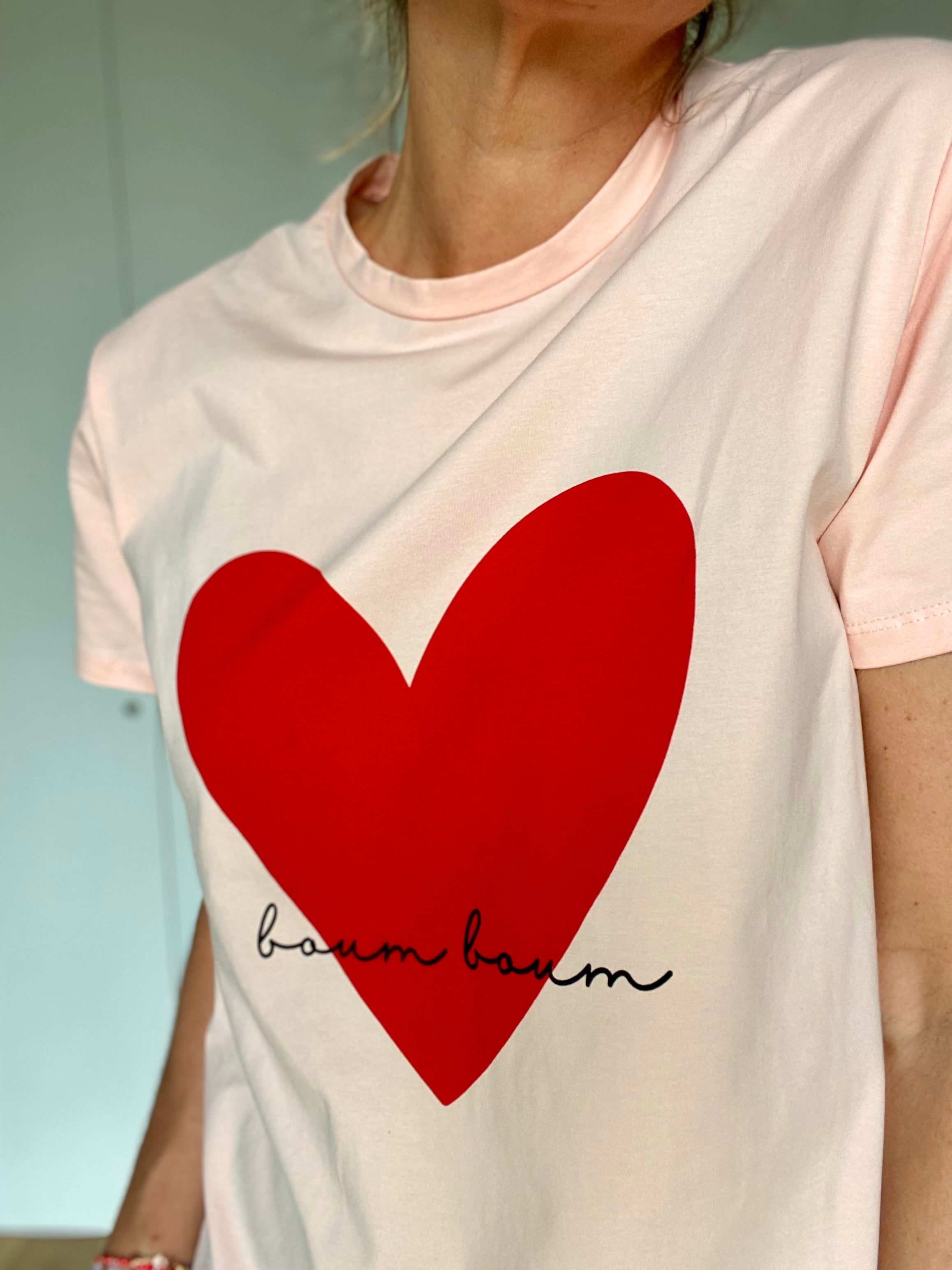 Tee shirt FAMILY rose, coeur rouge BOUM BOUM - taille 2 ans au XL - FIN DE SÉRIE