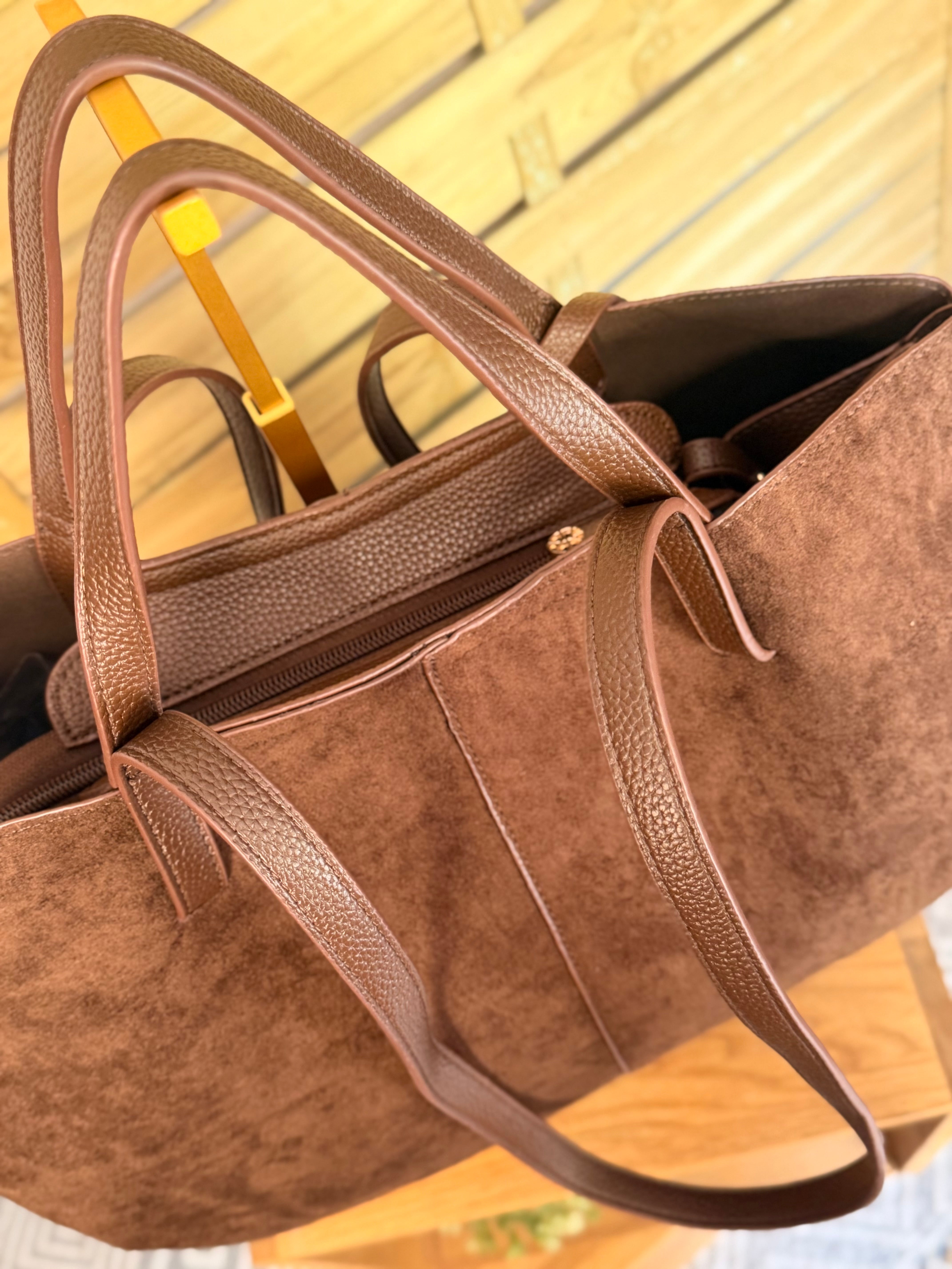 Grand Sac cabas 2 en 1 en simili daim - PAULE Chocolat