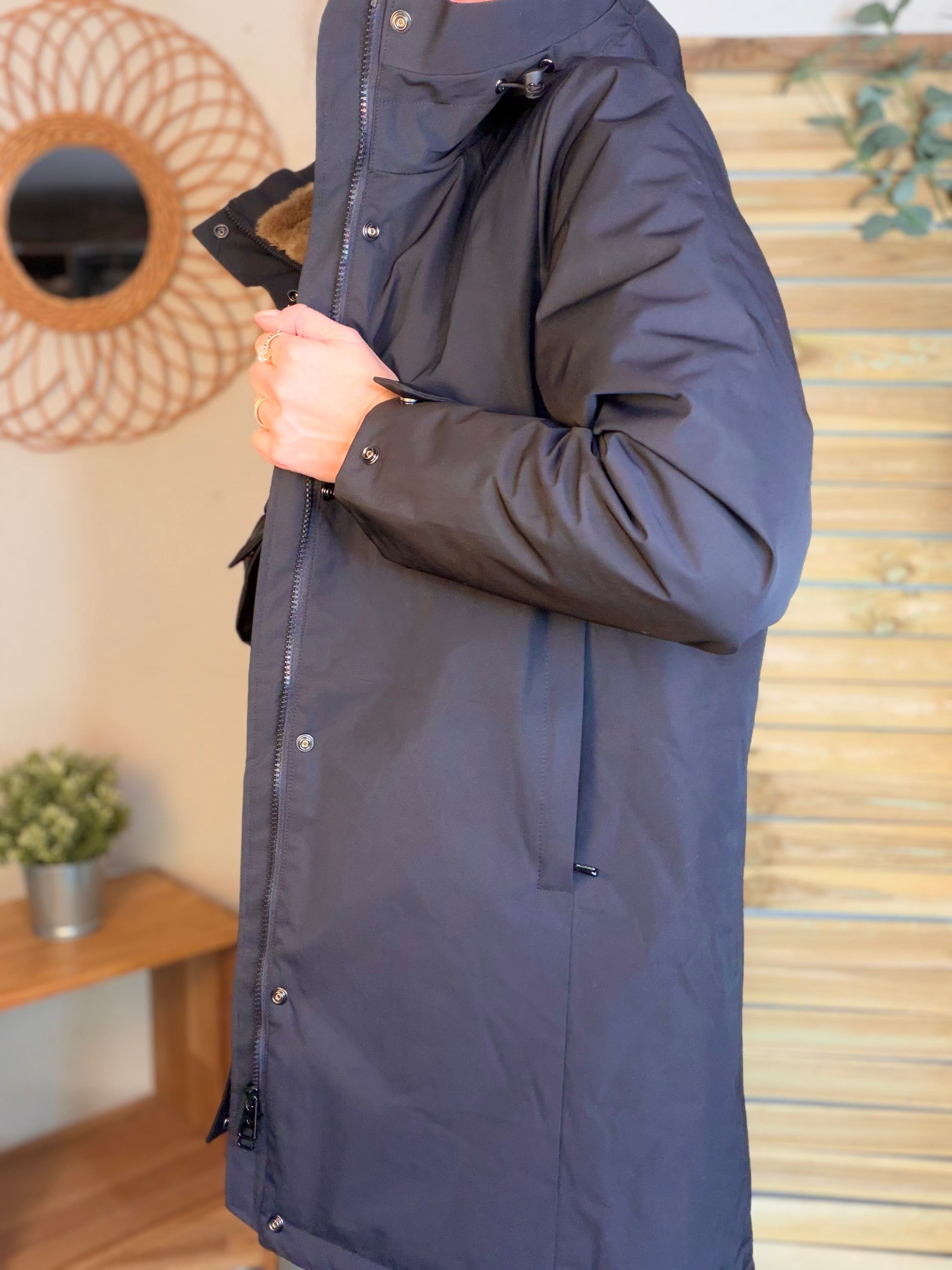 Parka fourrée imperméable AMBRE - Noir / Camel - LAURA JO