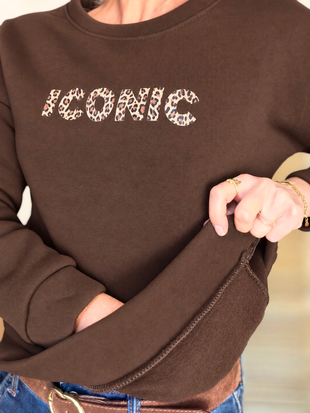 Sweat ICONIC Léo molleton ISALINE - Chocolat
