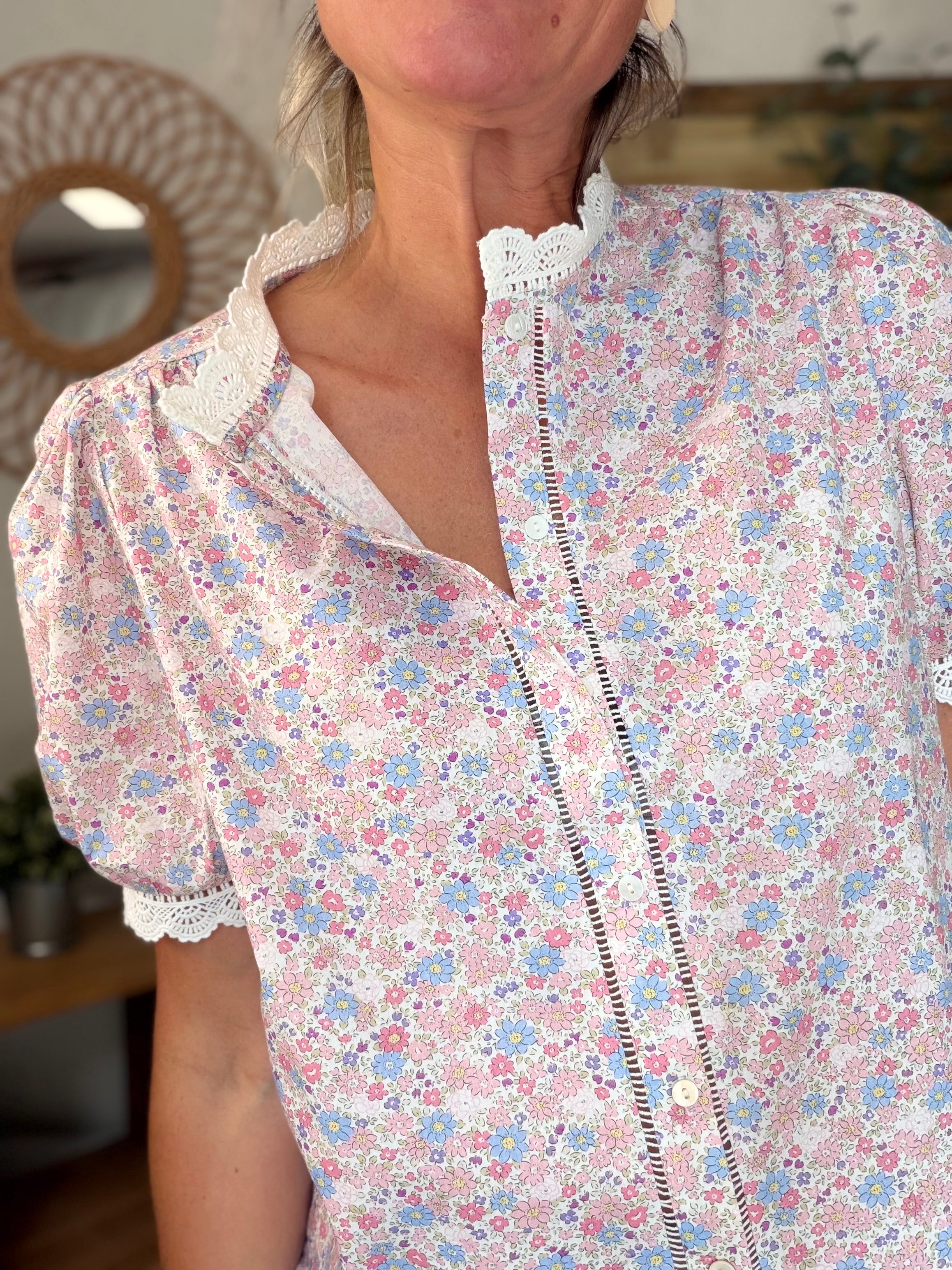 Blouse Liberty dentelle manches courtes MORGANE