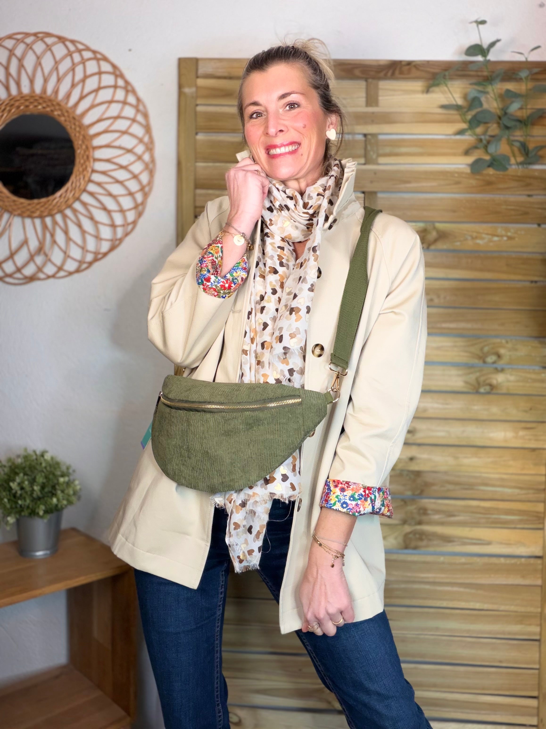 Veste Trench mi-long col victorien avec Liberty - ANDY Beige