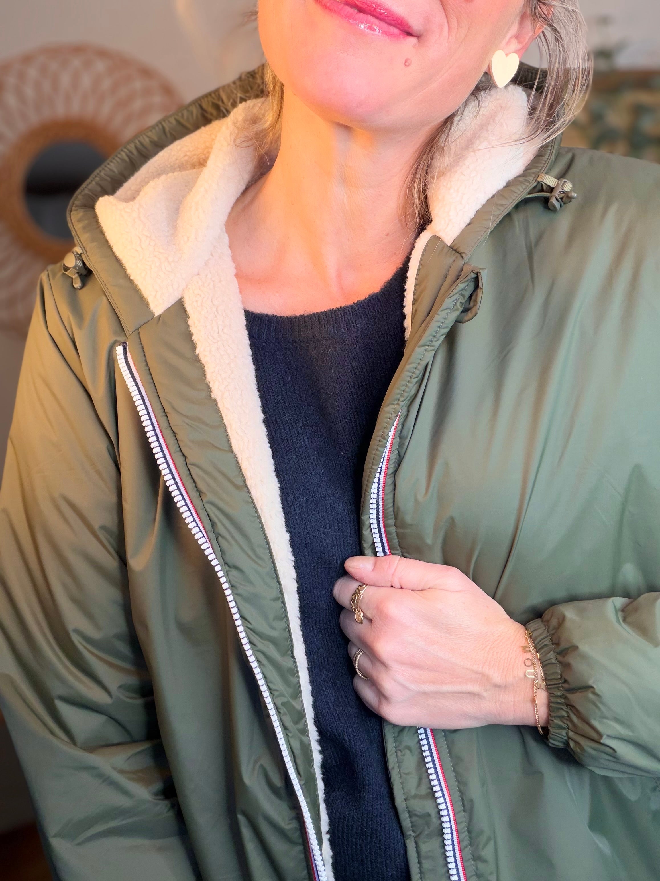 Parka Imperméable LOUISE LONG Sherpa écru - Kaki - LAURA JO