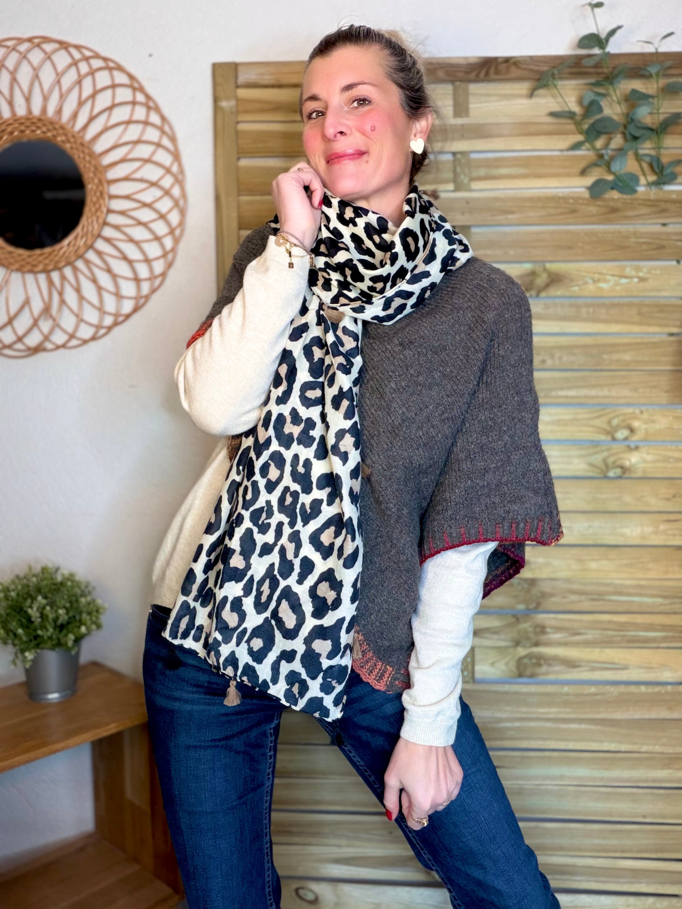 Poncho asymétrique GISÈLE - Taupe