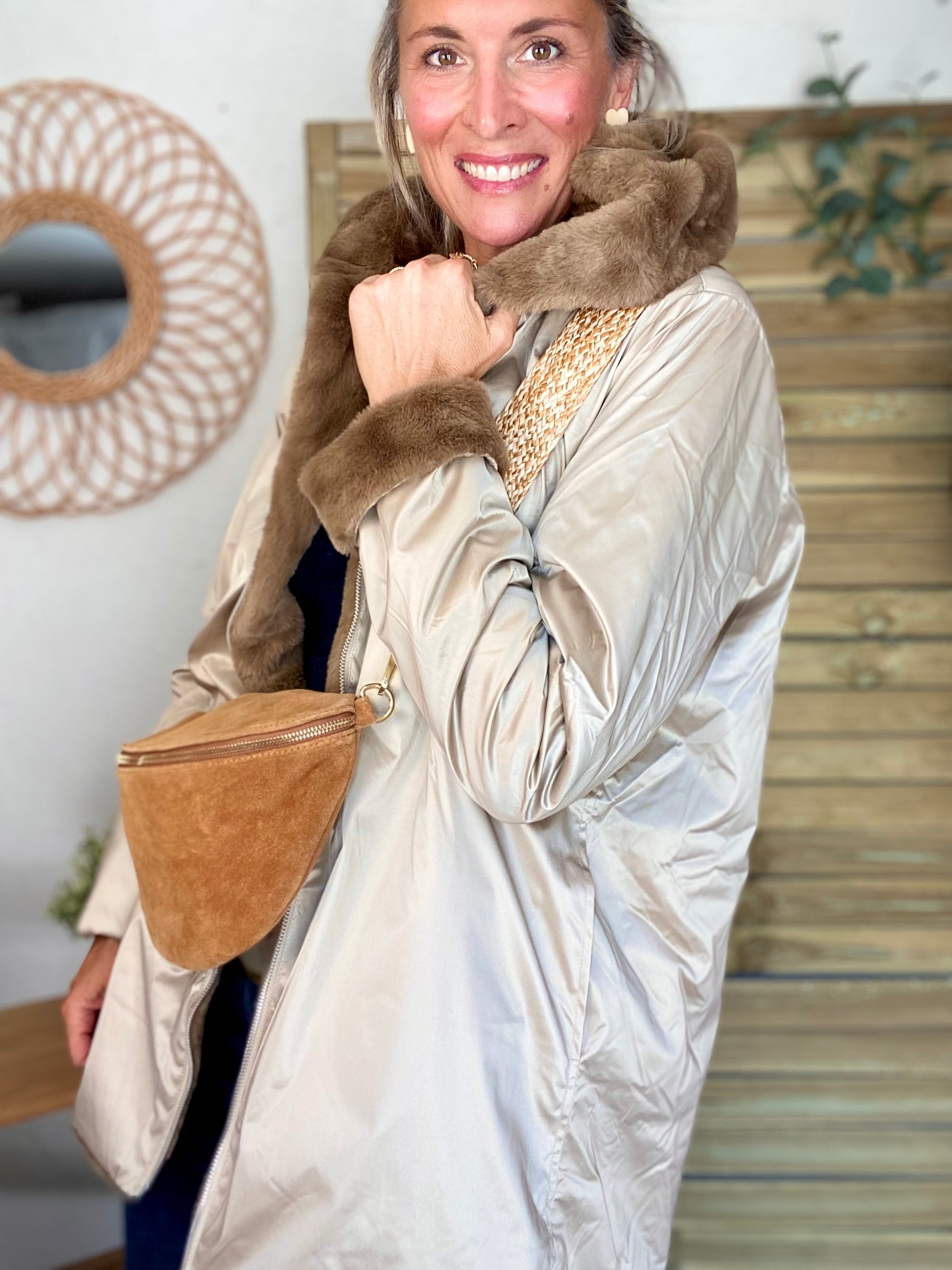 Parka Imperméable réversible fourrée Sable irisé / Camel ALIX - LAURA JO