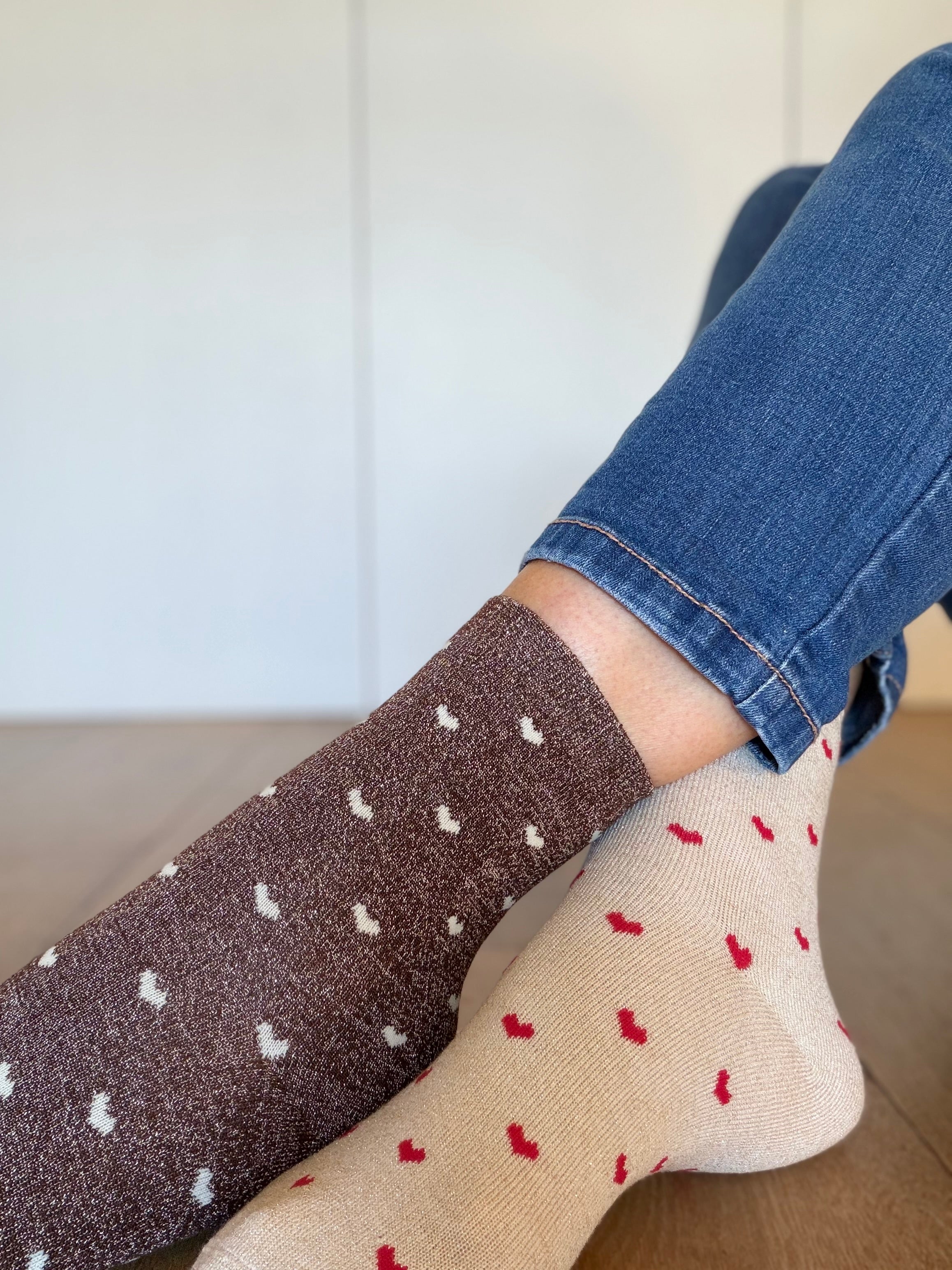 Chaussettes scintillantes glitter ZAHO - Petits coeurs ❤️🤎