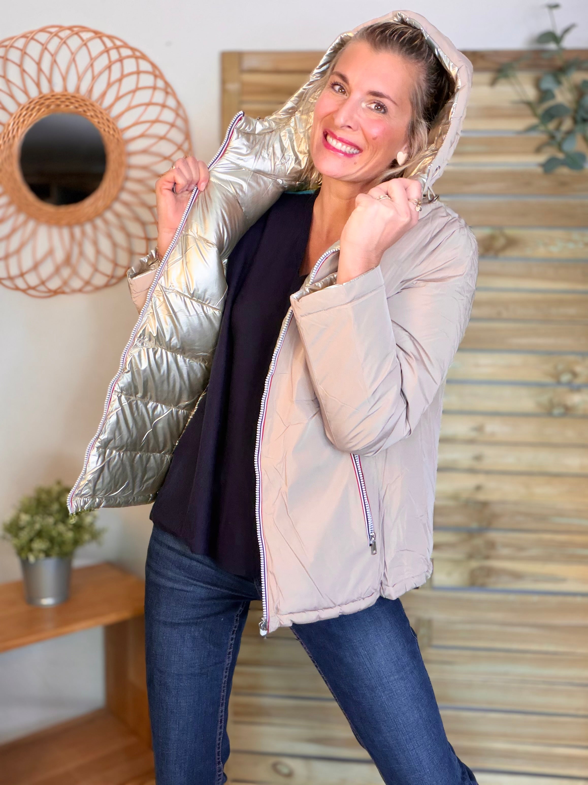 ⚡️PÉPITES FRIDAY - Doudoune imperméable réversible longue ANGÈLE COURT - Beige rosé - MELYA MELODY