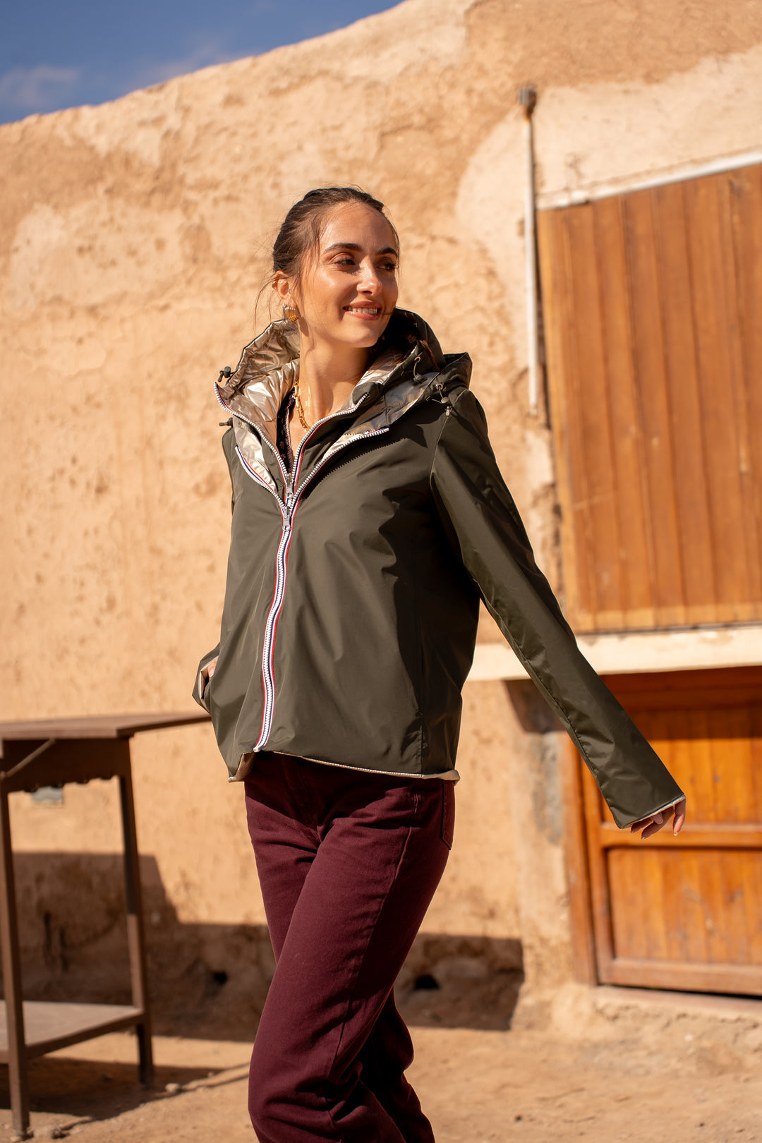 Col capuche amovible réversible  DANY - LAURA JO - Kaki / Doré