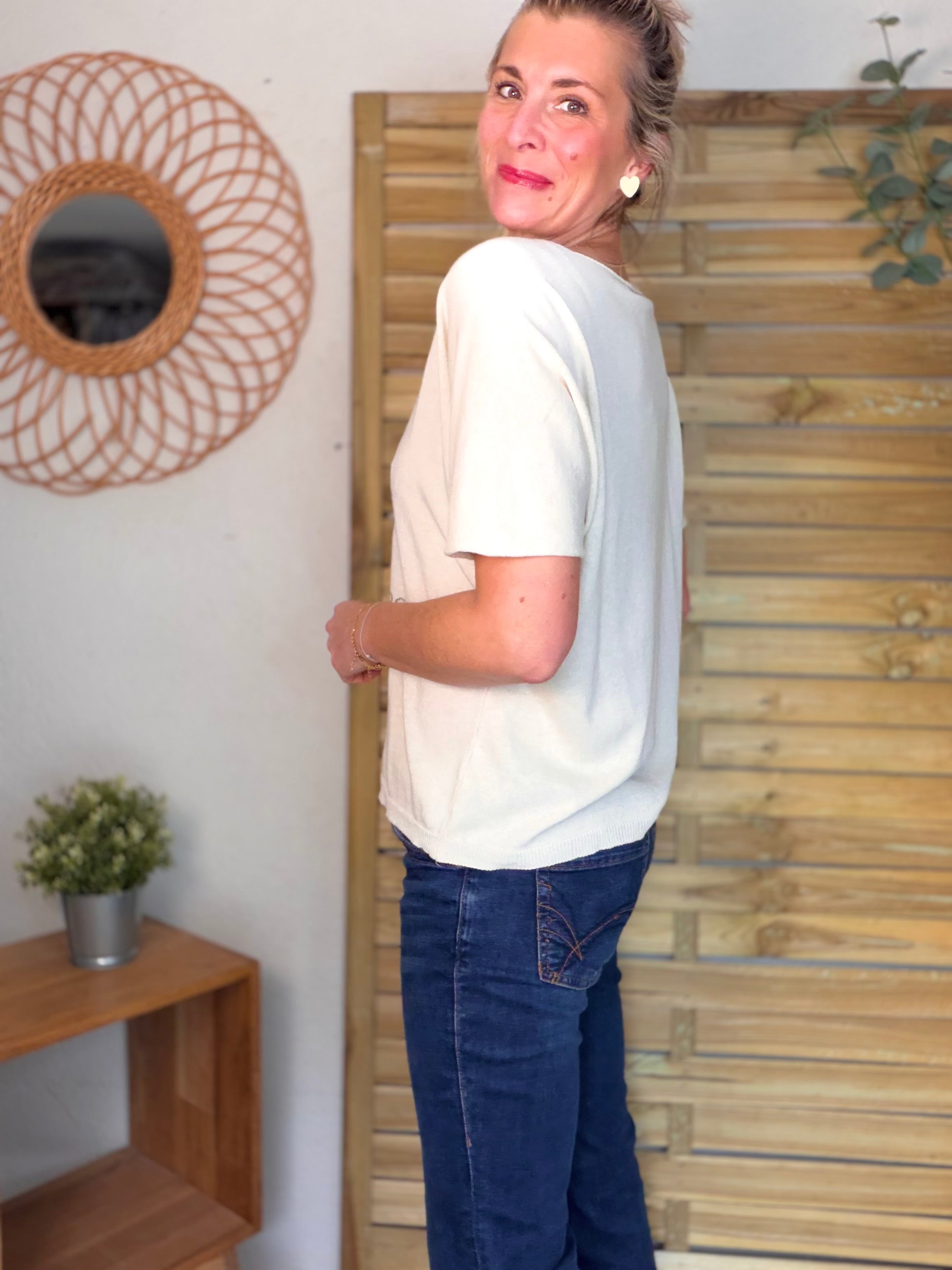 Pull fin col V gros cœur rose 🩷 PÉNÉLOPE