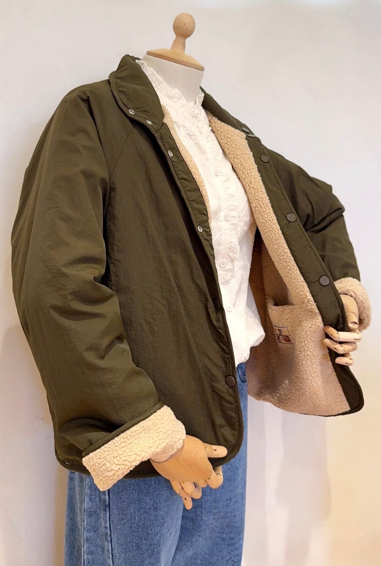 Veste matelassée réversible Sherpa AMÉLIE Kaki / Beige