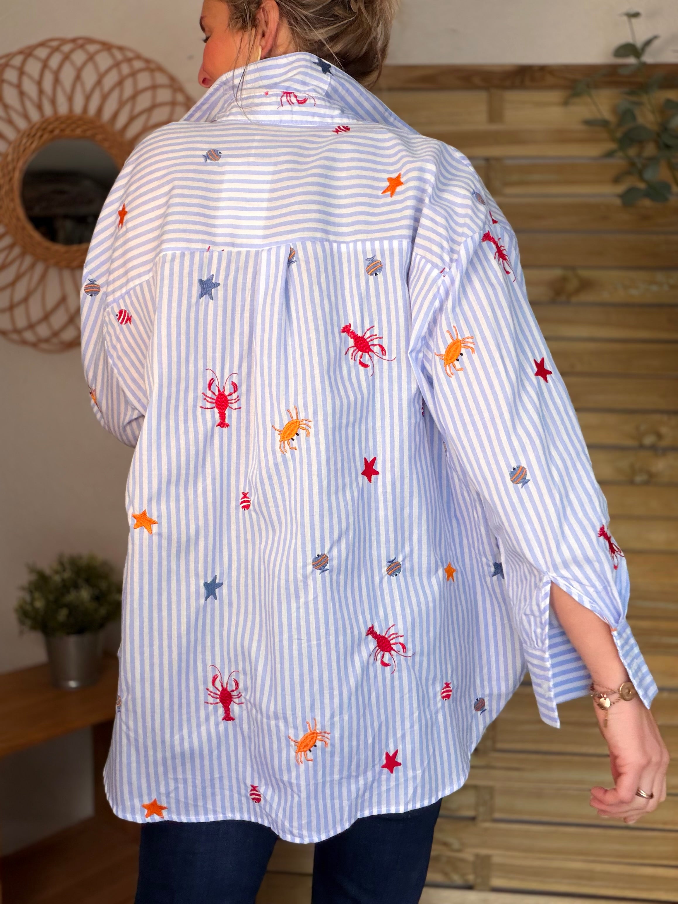 ⚡️ARRIVAGE - Chemise bleue à rayures coquillages et crustacés - ELORY