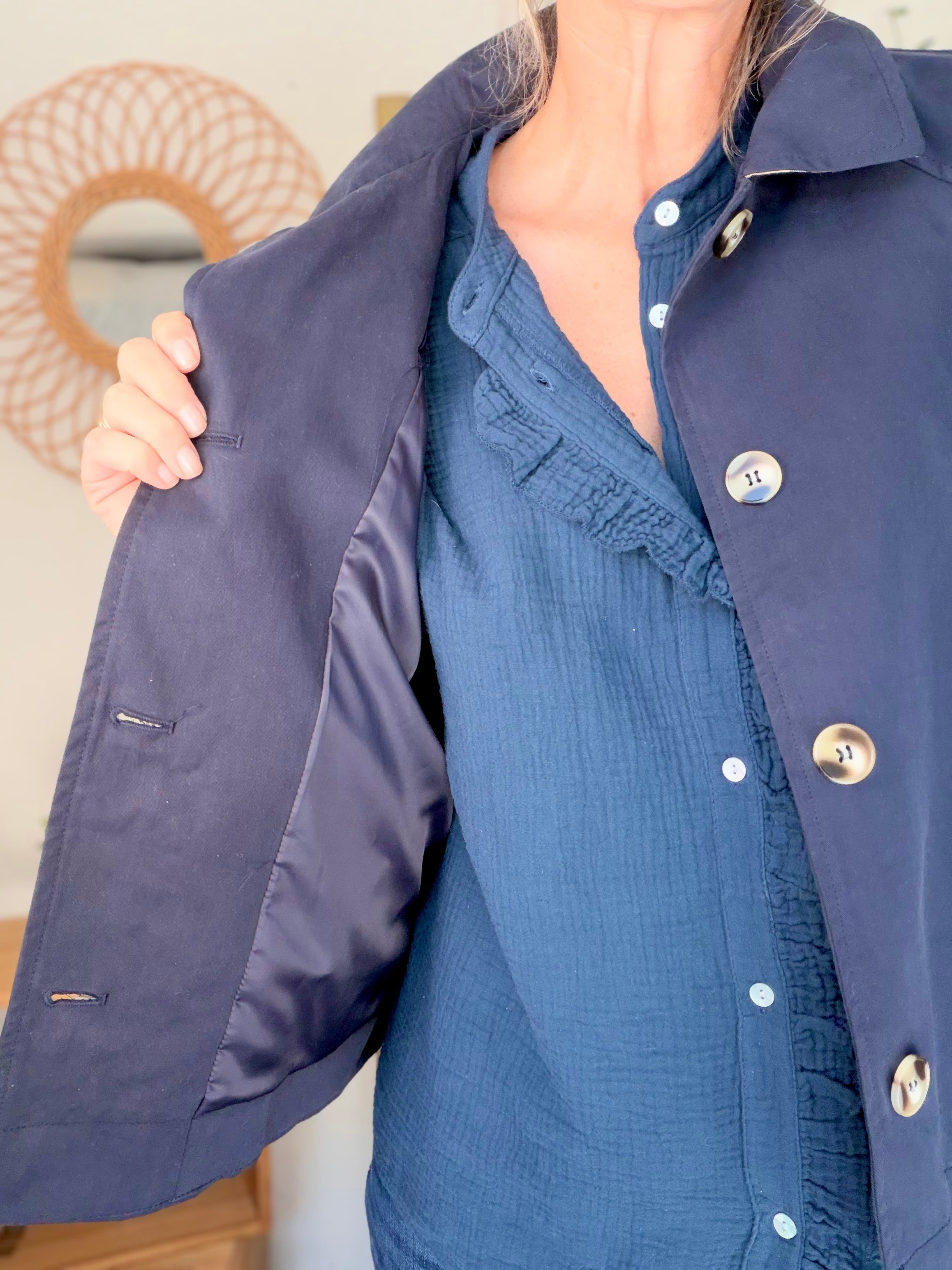 Veste Trench en coton avec carreaux - SOLÈNE Bleu marine