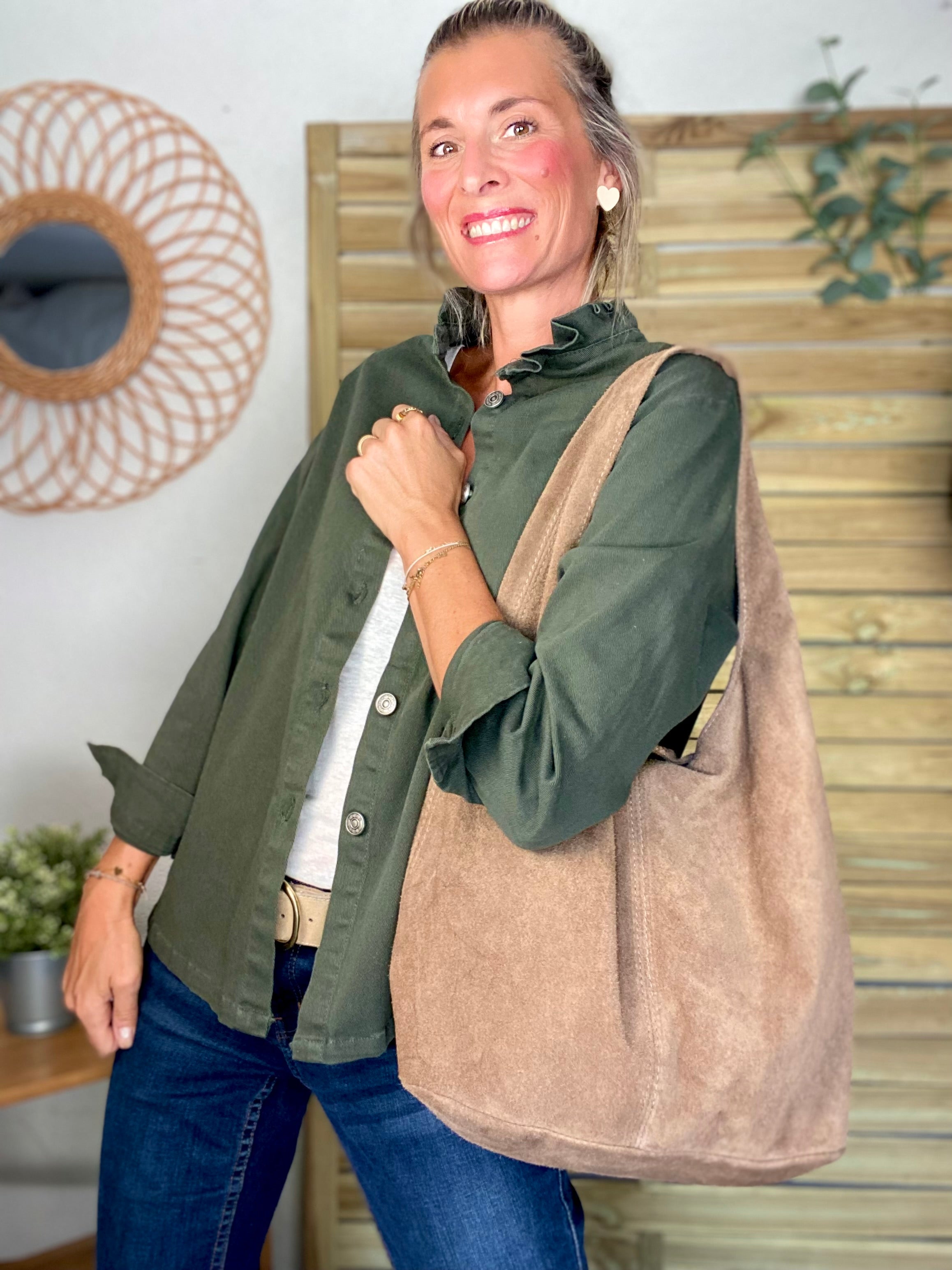 Sac cabas cuir daim MARLON - Beige taupe