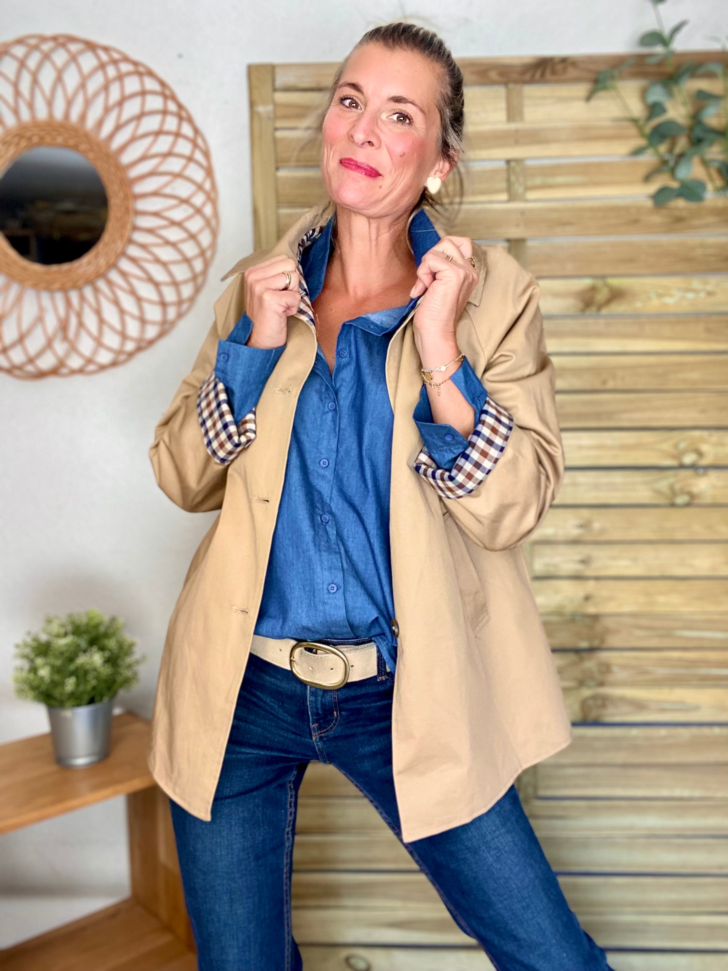 Chemise en coton brodé coeur Léo 🐆 LISE - Bleu jean