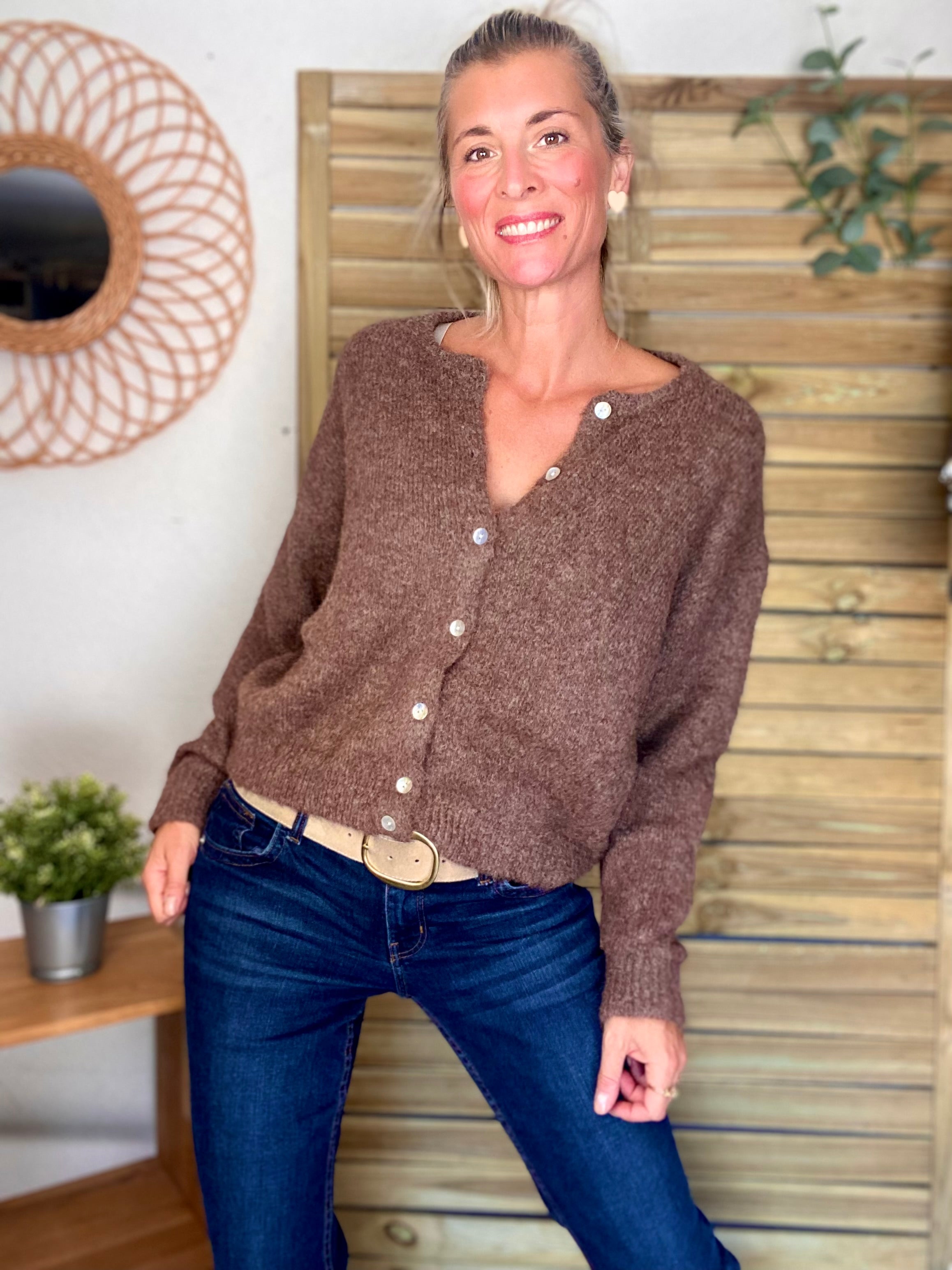 Gilet en maille SYDNEY - Chocolat chiné