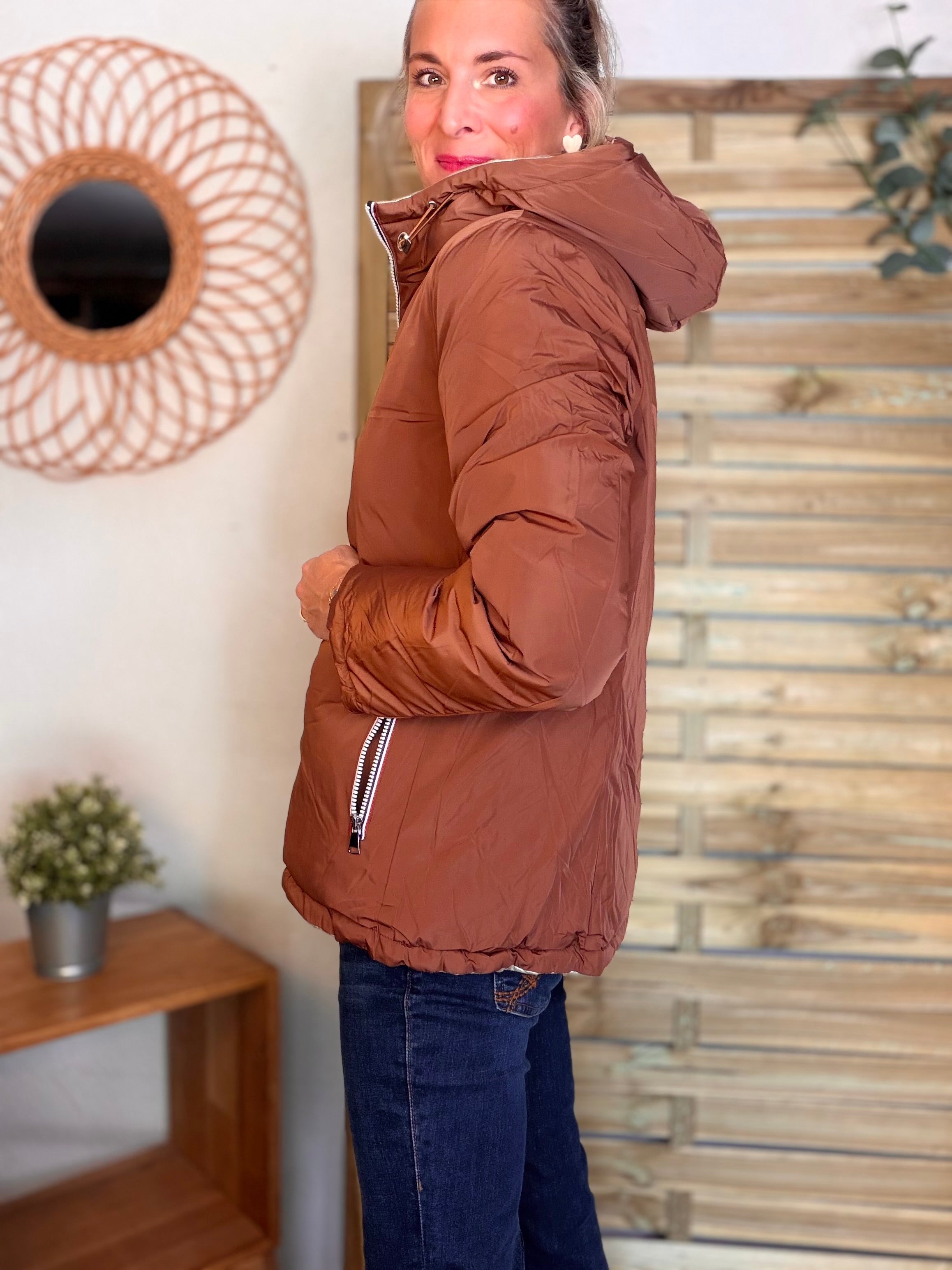 ⚡️PÉPITES FRIDAY - Doudoune imperméable réversible longue ANGÈLE COURT - Rouille choco - MELYA MELODY