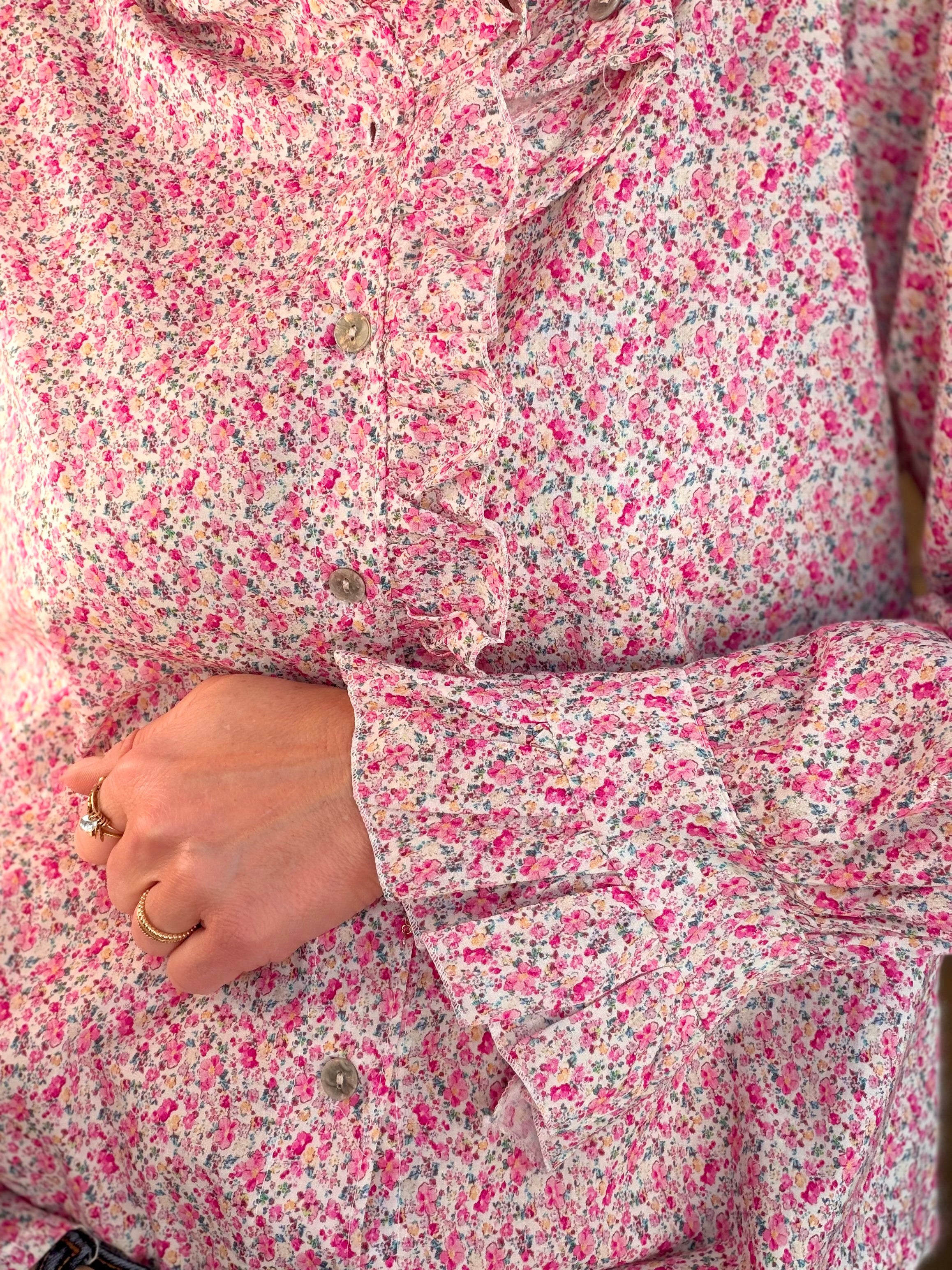 Chemise imprimée Liberty col volanté HÉLOÏSE - Rose