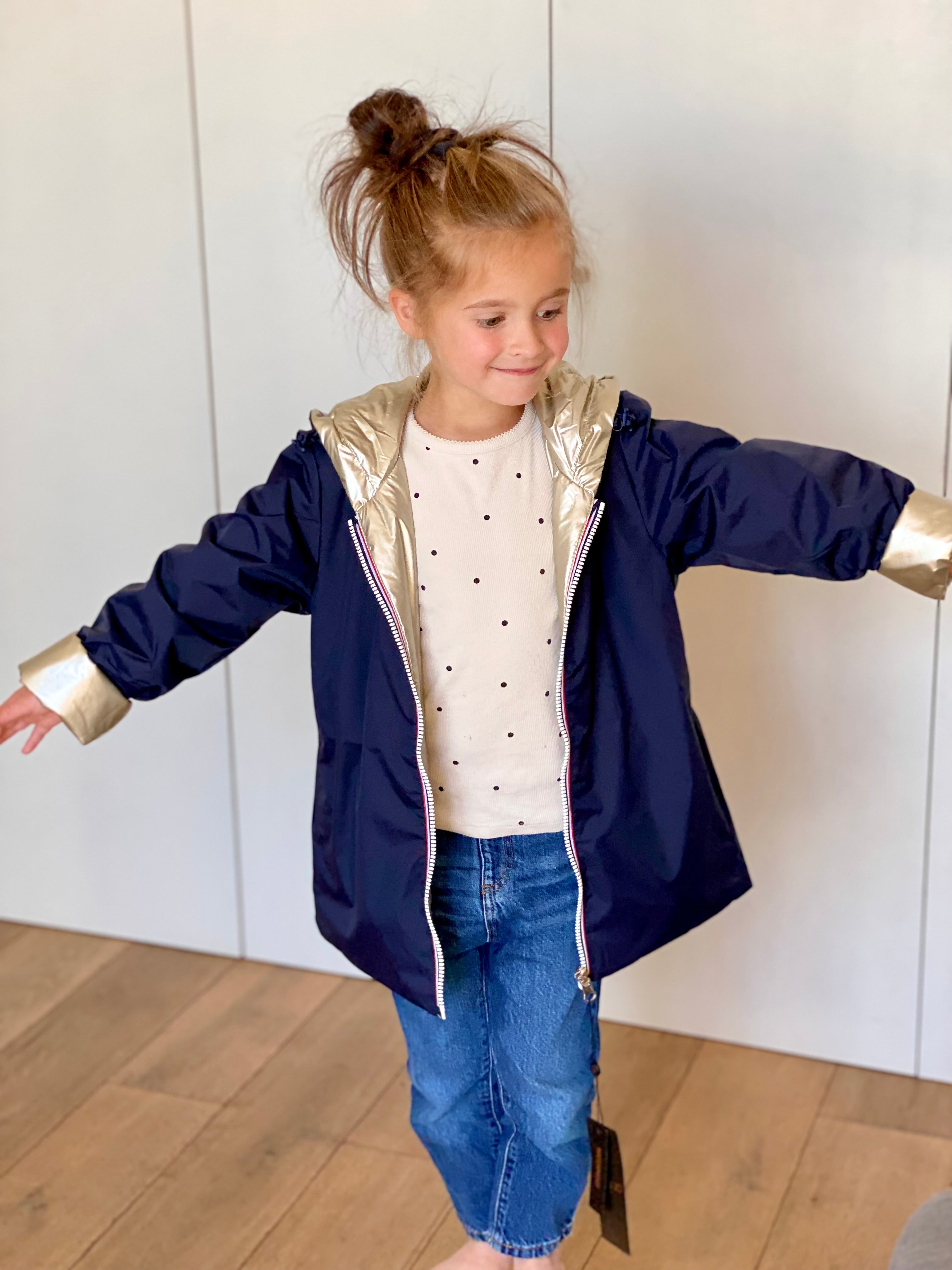 *** PROMO - Taille 10 ans (XXS) Imperméable réversible rembourré LOUISON KIDS enfant (mixte) - Marine / Doré