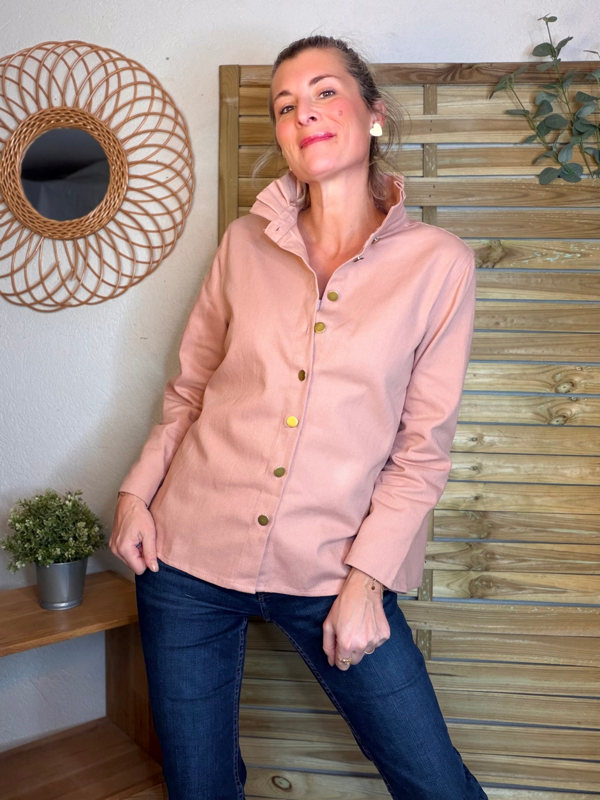 ⚡️ ARRIVAGE - Veste / Chemise en coton, col victorien volanté Beige taupe HILLARY - Rose