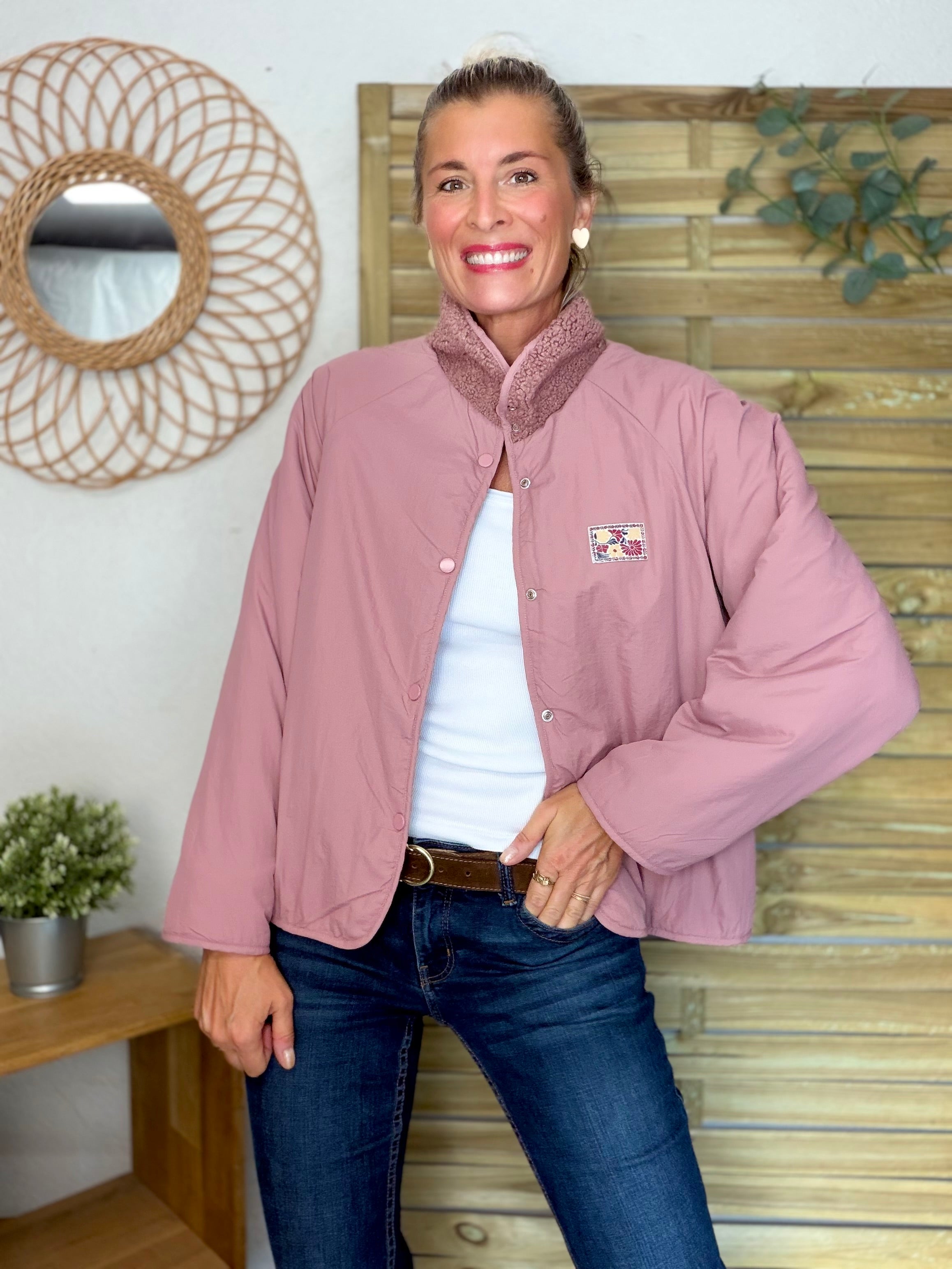Veste matelassée réversible Sherpa AMÉLIE Vieux rose