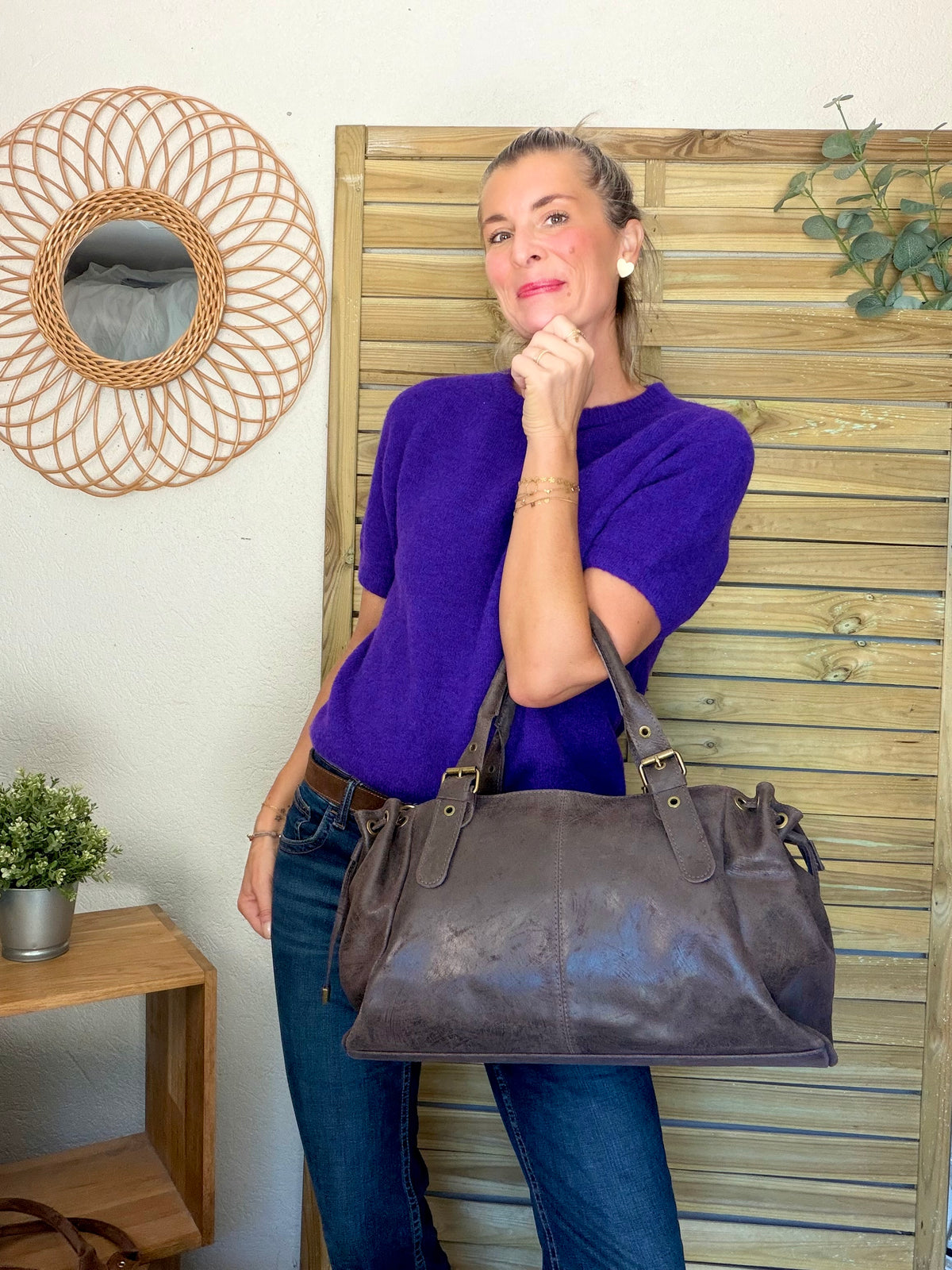 Sac cabas XL en cuir vieilli • COOPER Chocolat