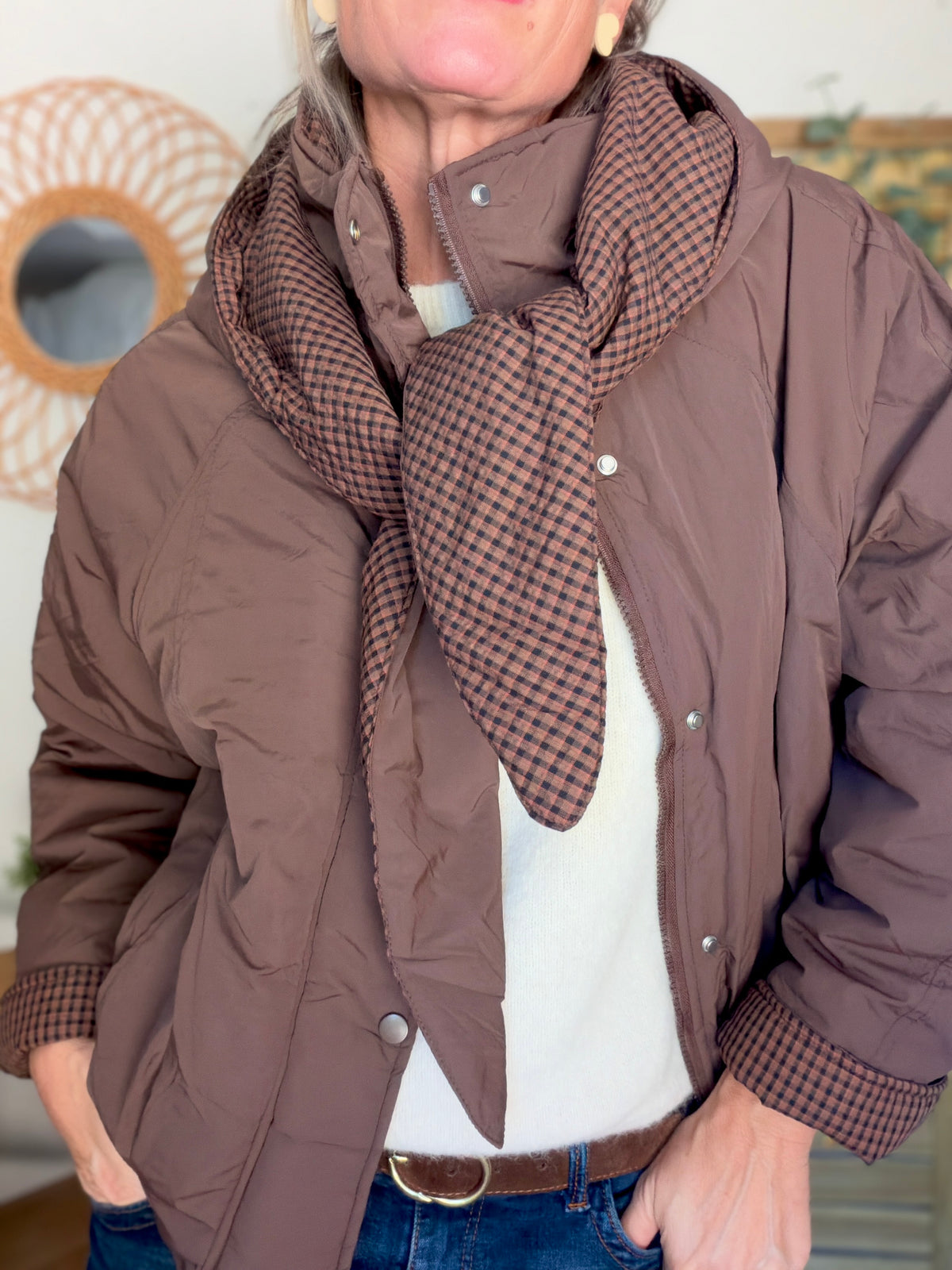 PRÉCOMMANDE (Expédition 22/10) • Veste matelassée capuche amovible réversible ODILE Chocolat