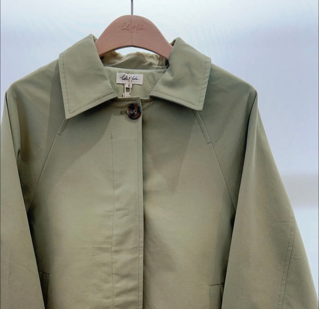 Veste Trench en coton Vert amande avec Liberty - MAHAUT - LILI et LALA