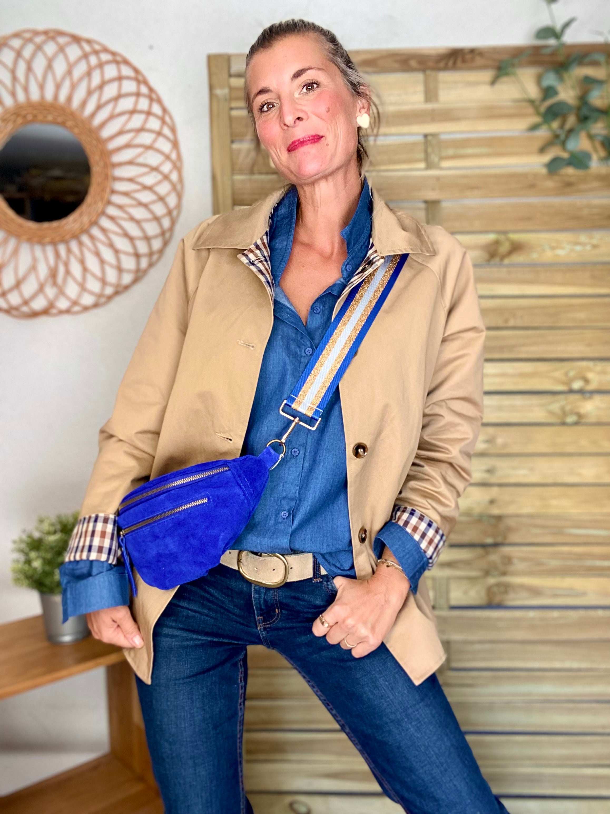 Chemise en coton brodé coeur Léo 🐆 LISE - Bleu jean