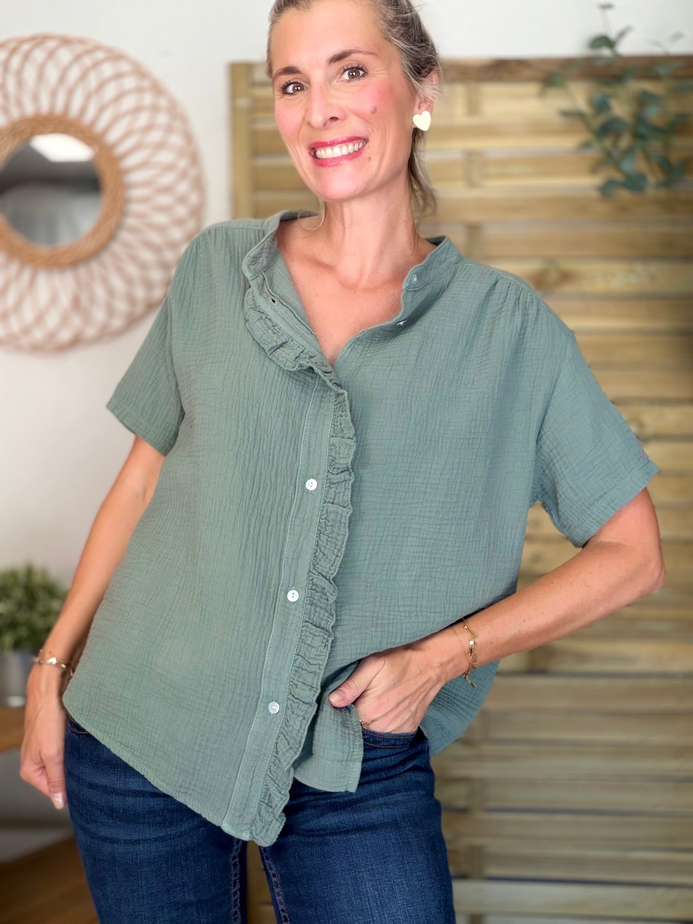 Blouse en gaze de coton ANAËLLE Kaki