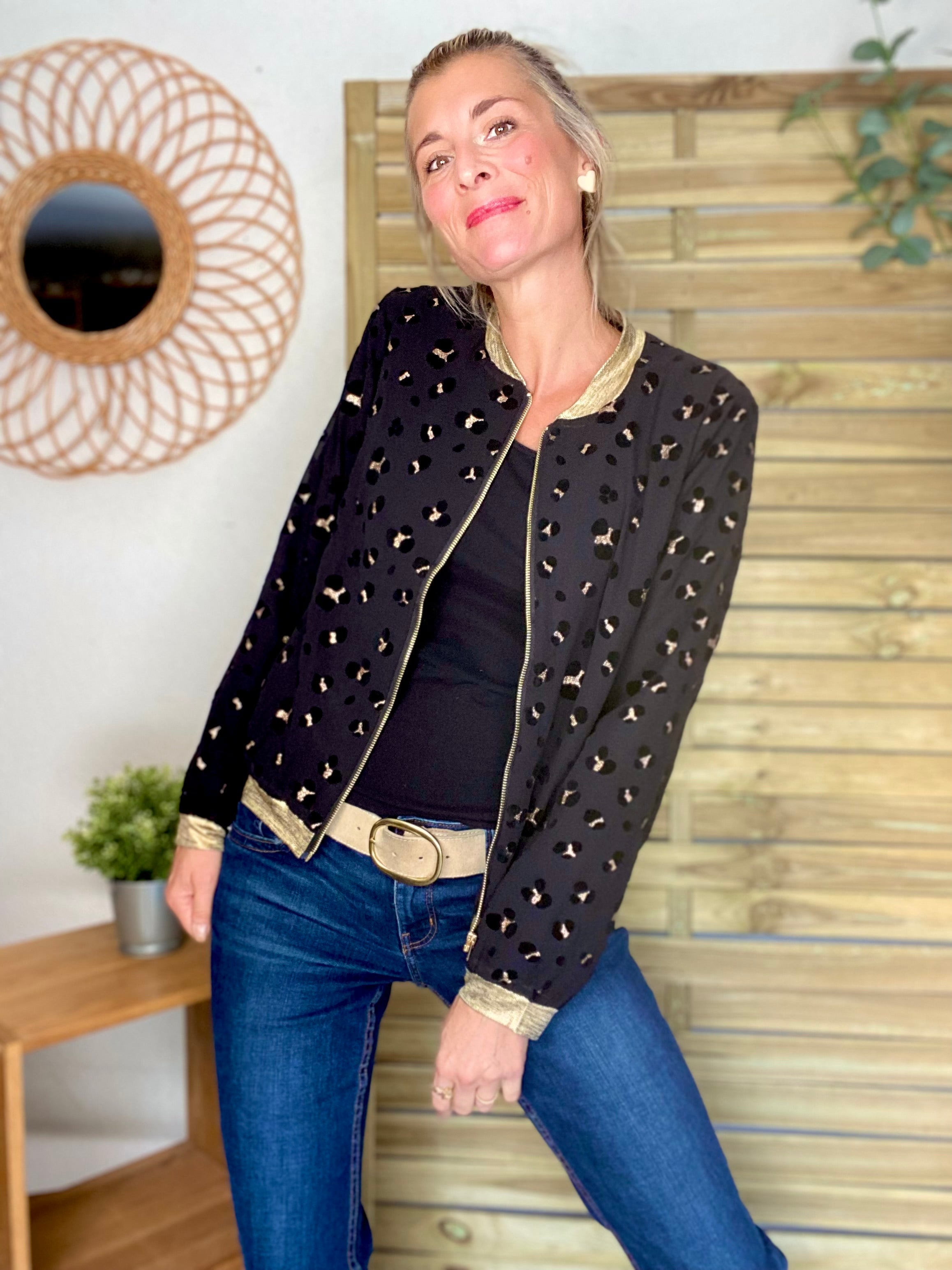 Veste bombers ALIZÉE - Noir doré Léo