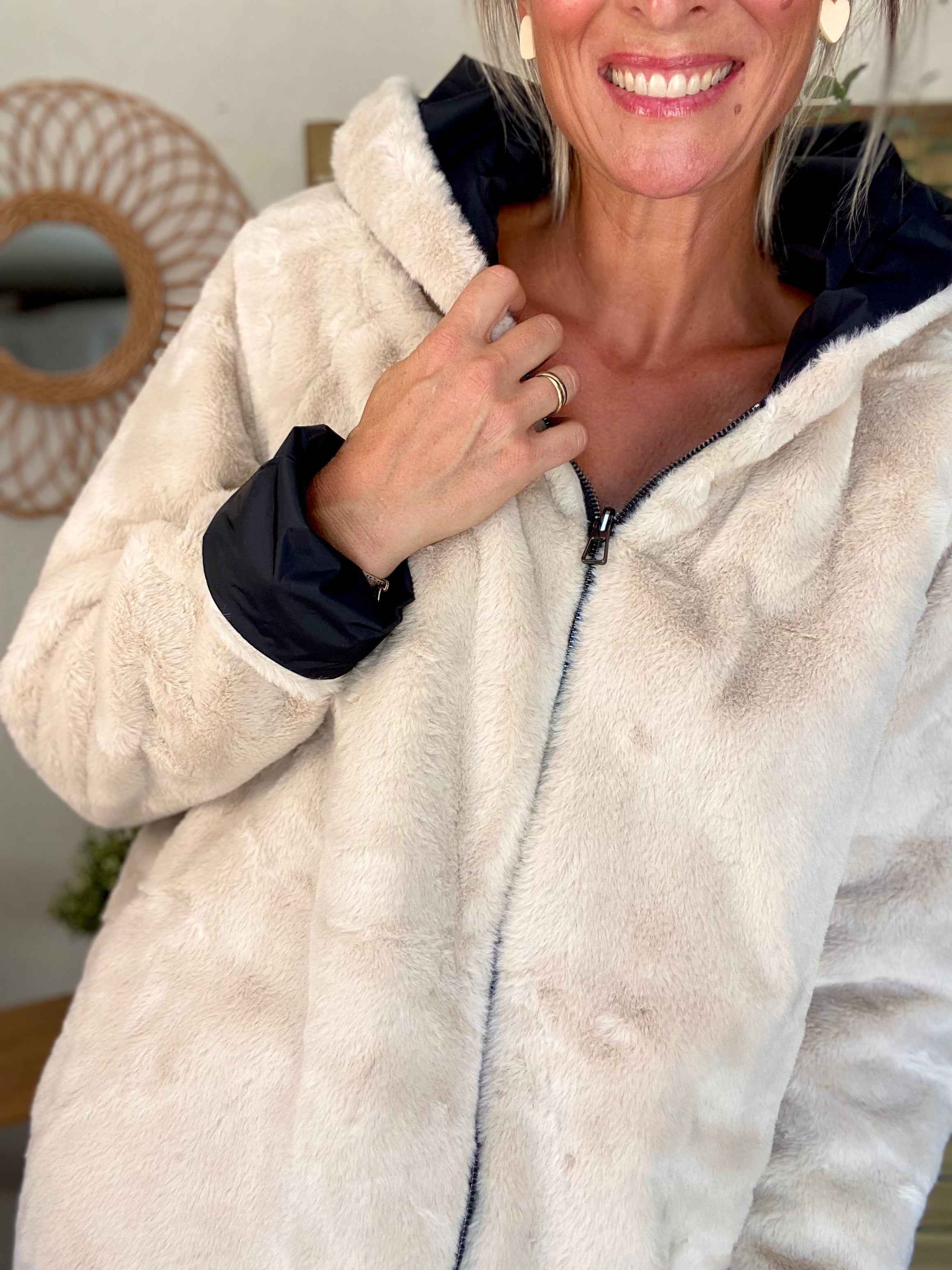 Parka Imperméable réversible fourrée Noir / Beige ALIX - LAURA JO